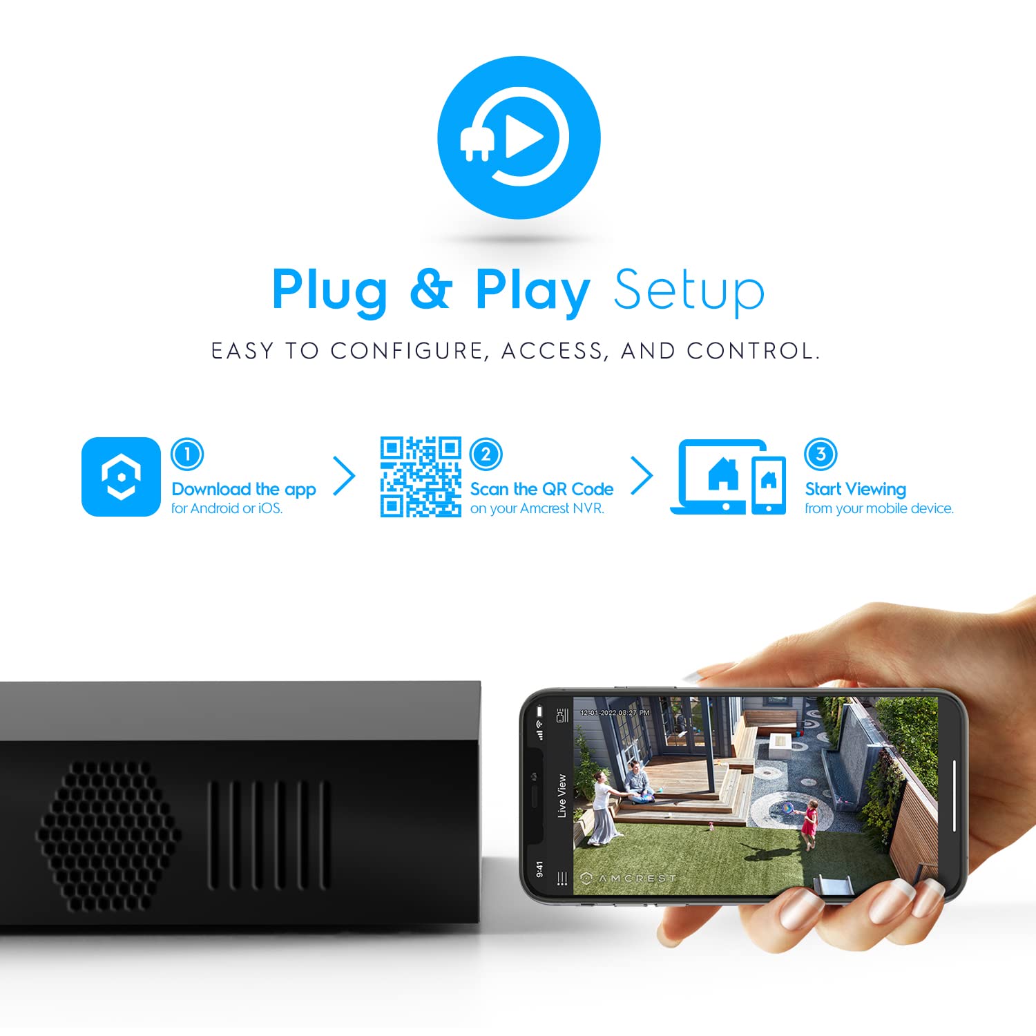 Amcrest 4K 16CH NVR NV4116-3TB Security System - 16 Channel Network Video Recorder with Pre-Installed 3TB HDD, Supports 16x 8MP/4K IP Cameras (1080p/3MP/4MP/5MP/8MP) - Ideal for Home & Business Surveillance