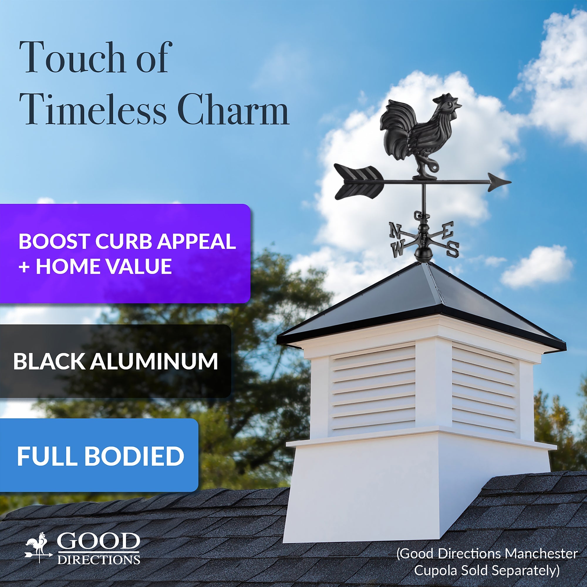 Black Aluminum Rooster Weathervane for Garden, Farmhouse, or Cottage Decor - Rustic Outdoor Roof Ornament for Barn, Shed, or Yard - Vintage Farm Style Home & Garden Accent