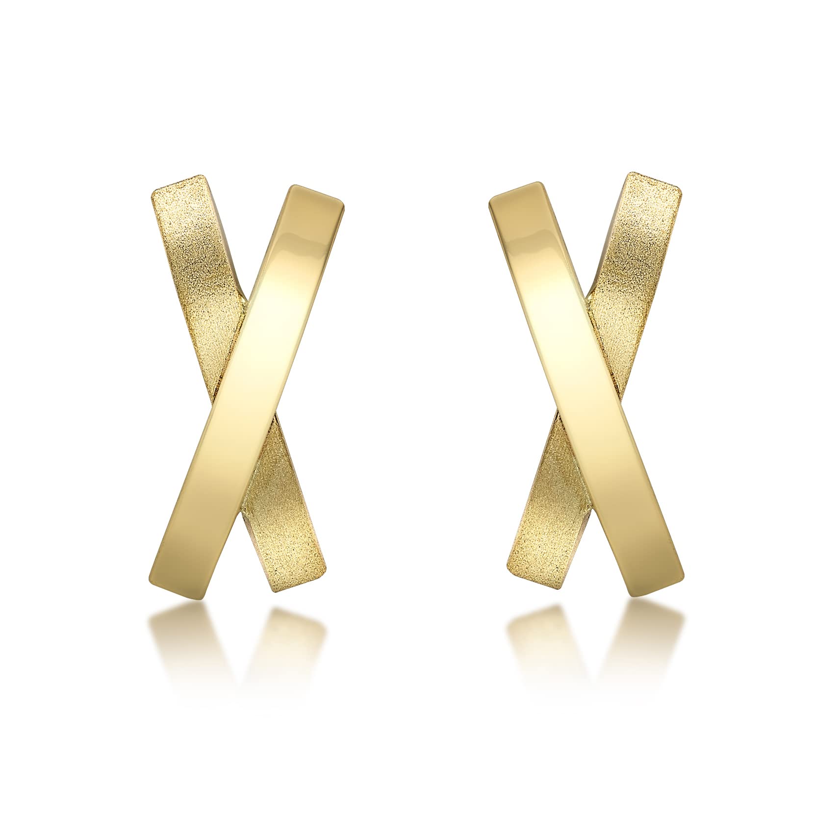 Carissima Gold 9ct Yellow Gold Satin & Polished Crossover Earrings for Women | Elegant Everyday Jewelry, Perfect for Parties, Weddings & Special Occasions