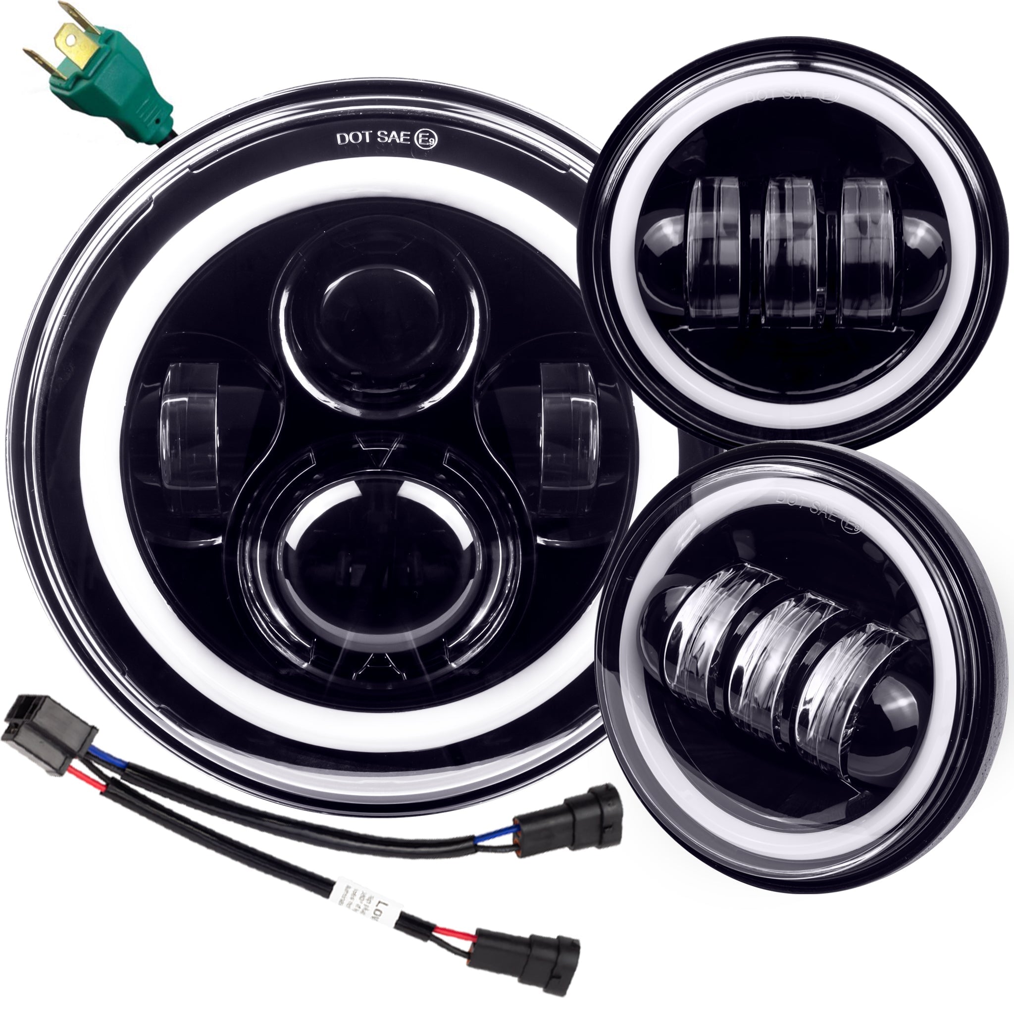 Eagle Lights 7 LED Headlight & 4.5 LED Passing Light Kit with Halo Rings for Harley Davidson & Indian Motorcycles - Generation I (Black) | High-Performance Motorcycle Lighting for Night Riding & Enhanced Visibility
