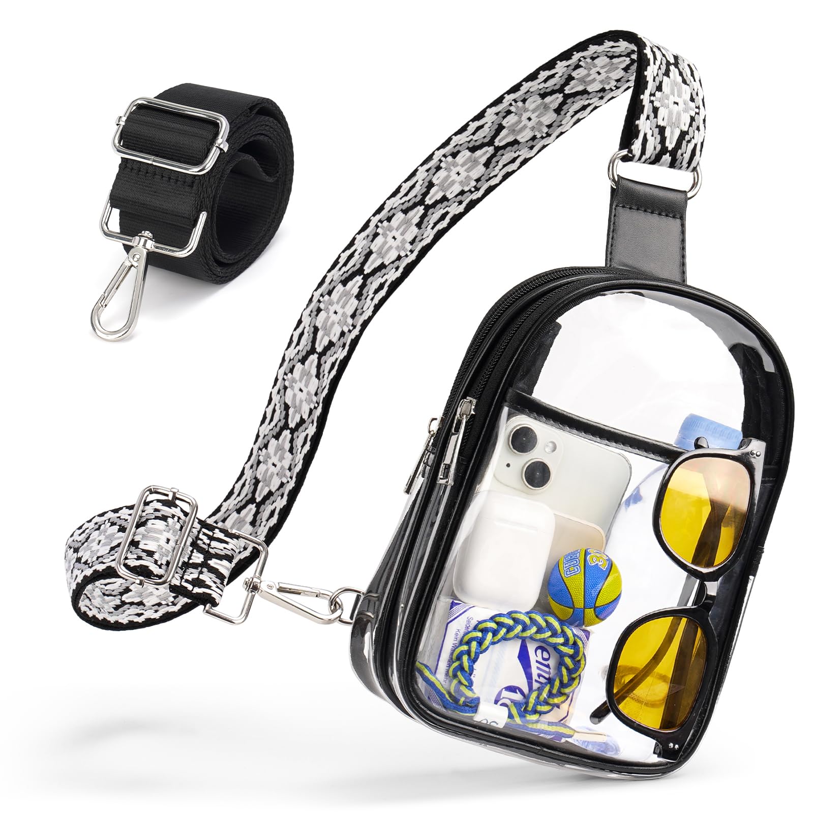 Clear Crossbody Bags for Women with 2 Extra-Long Straps & 4 Pockets - Perfect for Concerts, Festivals, Travel and Everyday Use