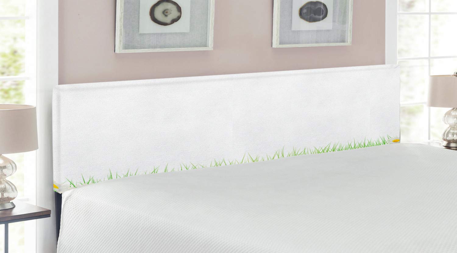 Ambesonne Floral Upholstered Headboard - King Size Modern Daisy Print Bed Headboard with Memory Foam, Green White Yellow Country Style Decor | Perfect for Master Bedroom, Guest Room & Farmhouse Decor