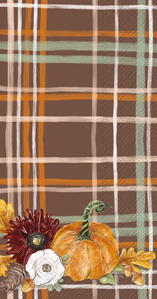 Premium 3-Ply Guest Towel Buffet Paper Napkins - 8.5 x 4.5 Inches, Fall Foliage Plaid Design - Perfect for Thanksgiving, Christmas, and Holiday Dinner Parties