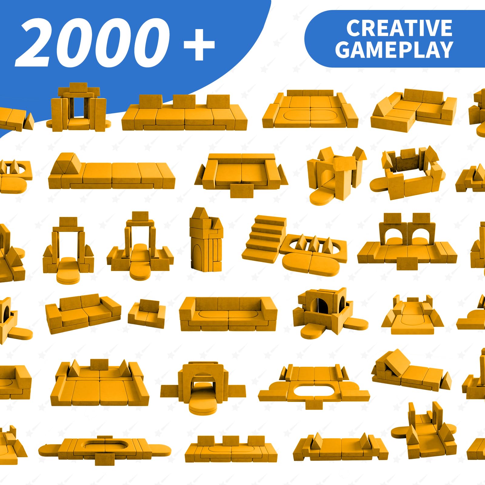 Wanan Modular Kids Play Couch - 13PCS Soft Foam Sectional Sofa for 4 Children, Playroom Furniture for Boys & Girls, Yellow Small (90103) - Perfect for Playrooms, Daycare Centers & Indoor Play Areas