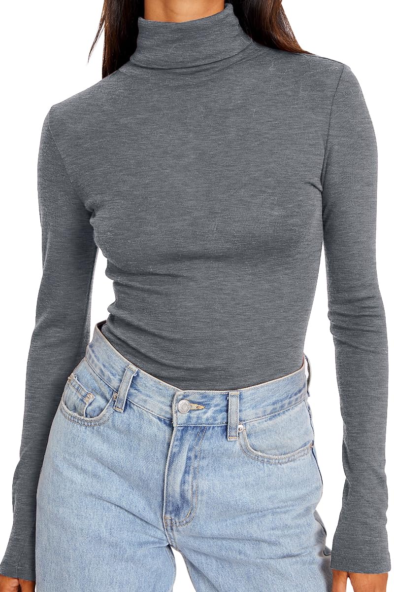 Trendy Queen Women's Turtleneck Long Sleeve Thermal Shirts - Fall & Winter Fashion Basic Underwear Tops 2025 - Perfect for Layering, Office Wear & Cold Weather Outfits