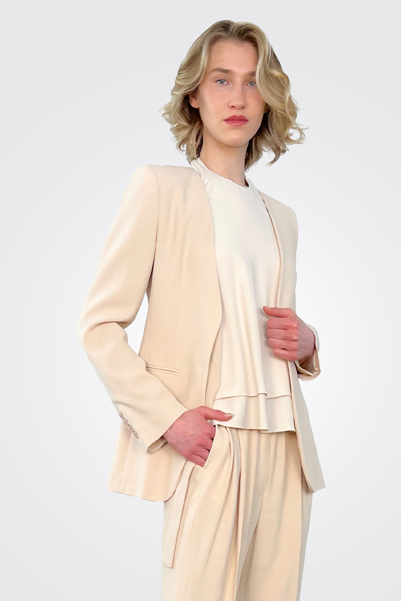 Stylish Tan Collarless Jacket for Women - Lightweight Outerwear for Casual Outings & Office Wear
