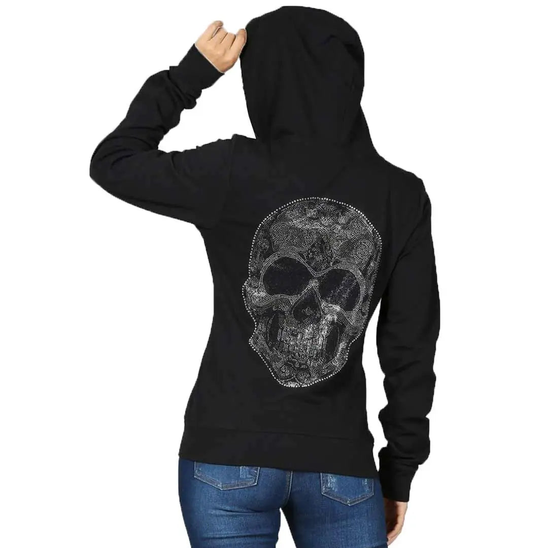 Platinum Plush Women's Skull Full Zip Hoodie - Soft Fleece Jacket with Skull Design for Casual Wear, Street Fashion & Winter Outfits