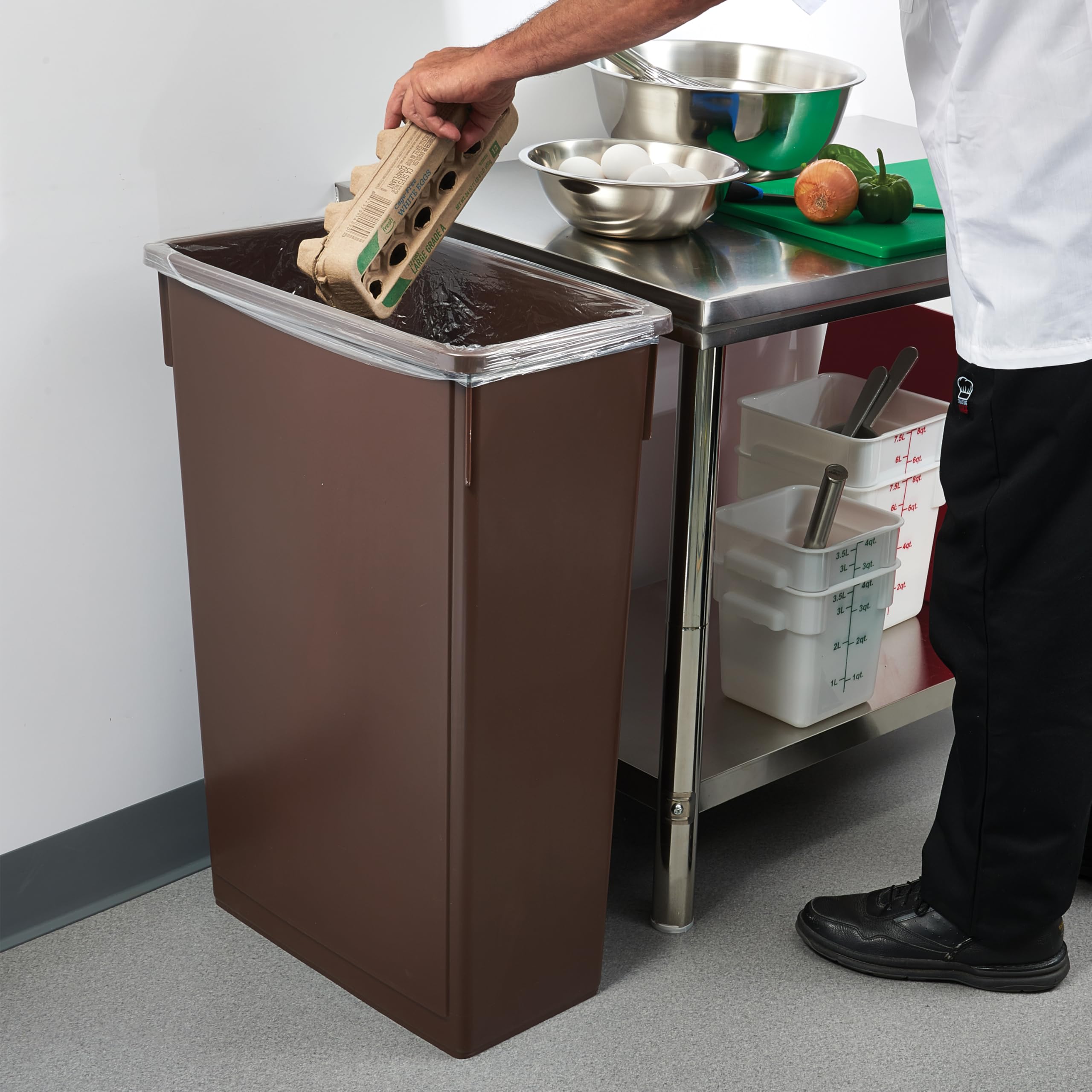 Winco 23-Gallon Slender Trash Can - Brown Kitchen Waste Bin for Home, Office & Outdoor Use