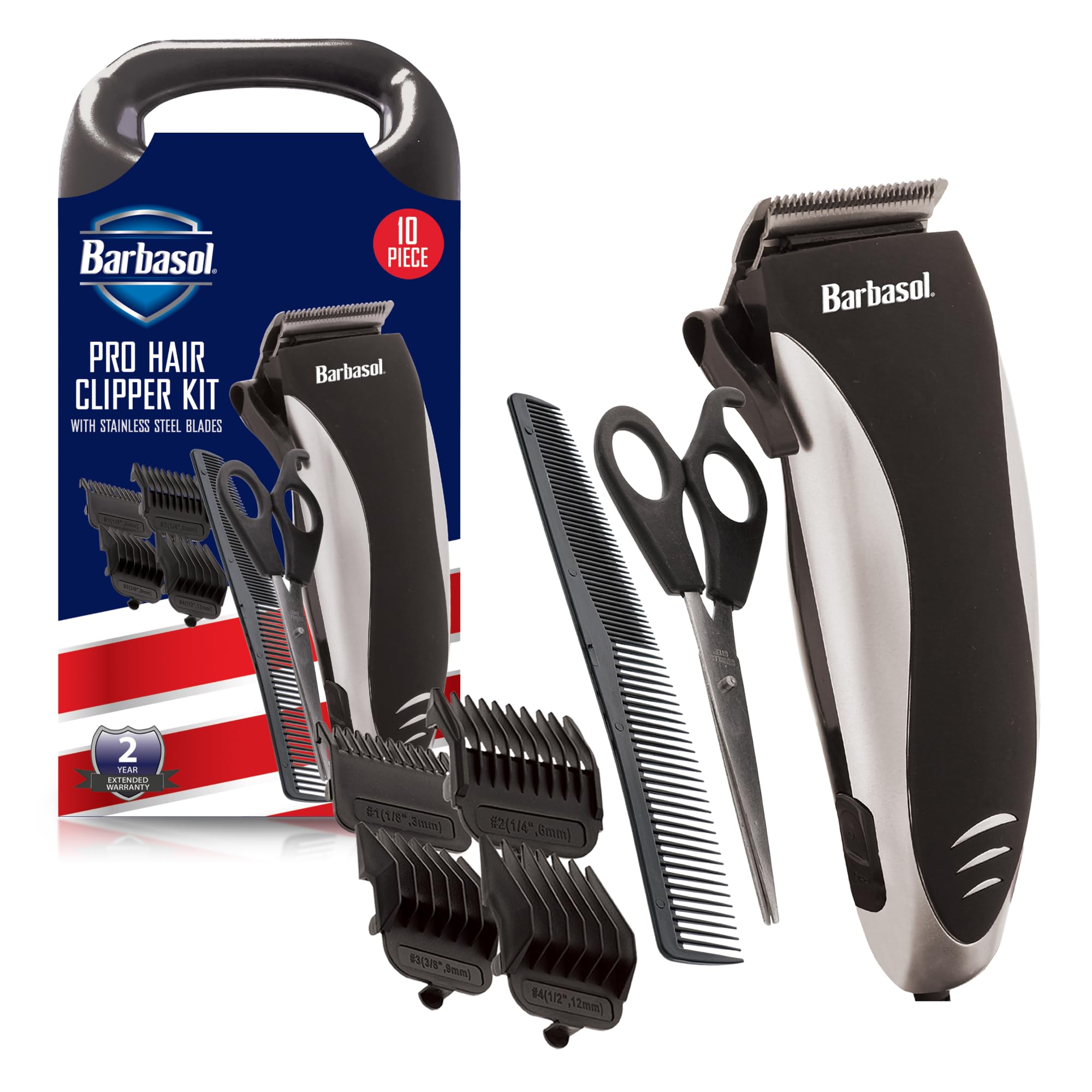 Professional Hair Clipper Kit with Stainless Steel Blades - 4 Combs & Travel Bag for Home & Salon Use
