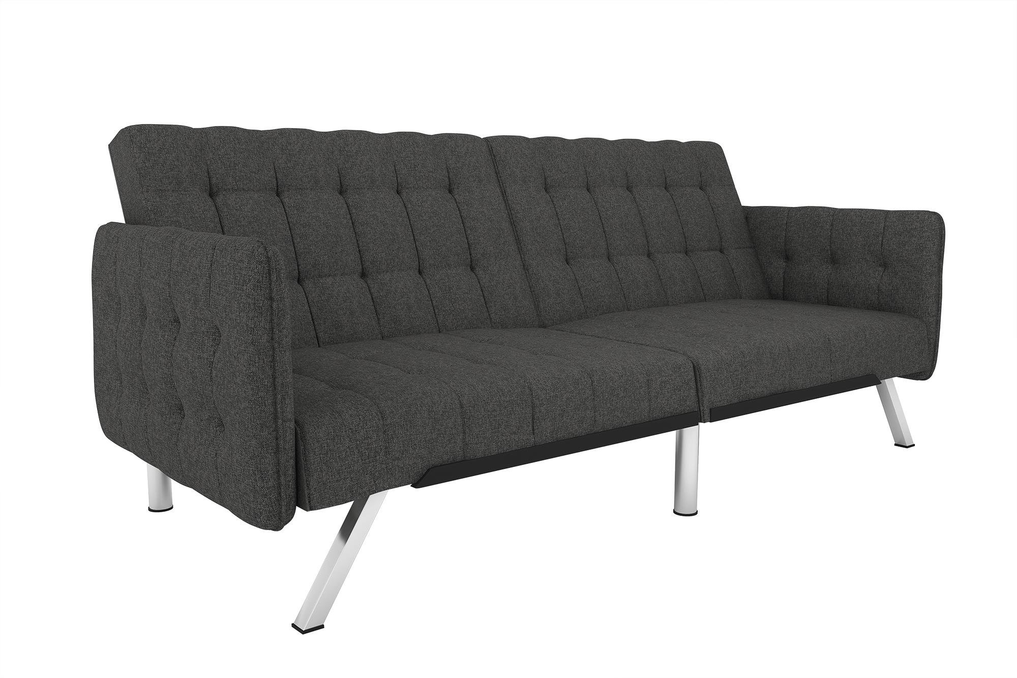 DHP Emily Convertible Futon and Sofa Sleeper - Grey Linen Upholstered Multi-Functional Couch Bed for Small Spaces | Perfect for Apartments, Guest Rooms & Home Offices
