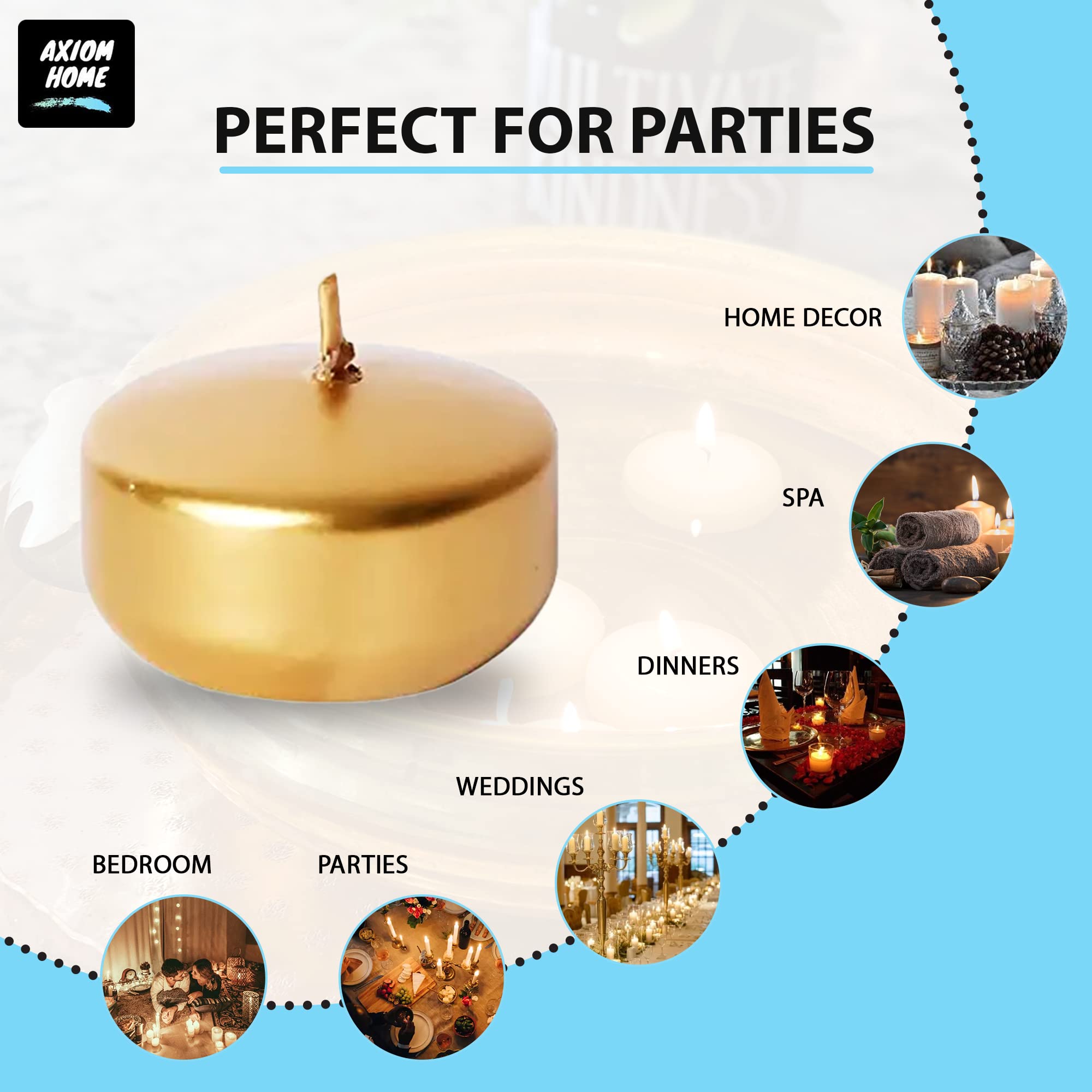 Axiom 24-Pack Floating Candles for Weddings & Parties - 2 Inch Hand-Rolled Paraffin Water Candles with Cotton Wicks, Unscented & Dripless - 4 Hour Clean Burn for Centerpieces, Home Decor, Bathtub Relaxation & Outdoor Events