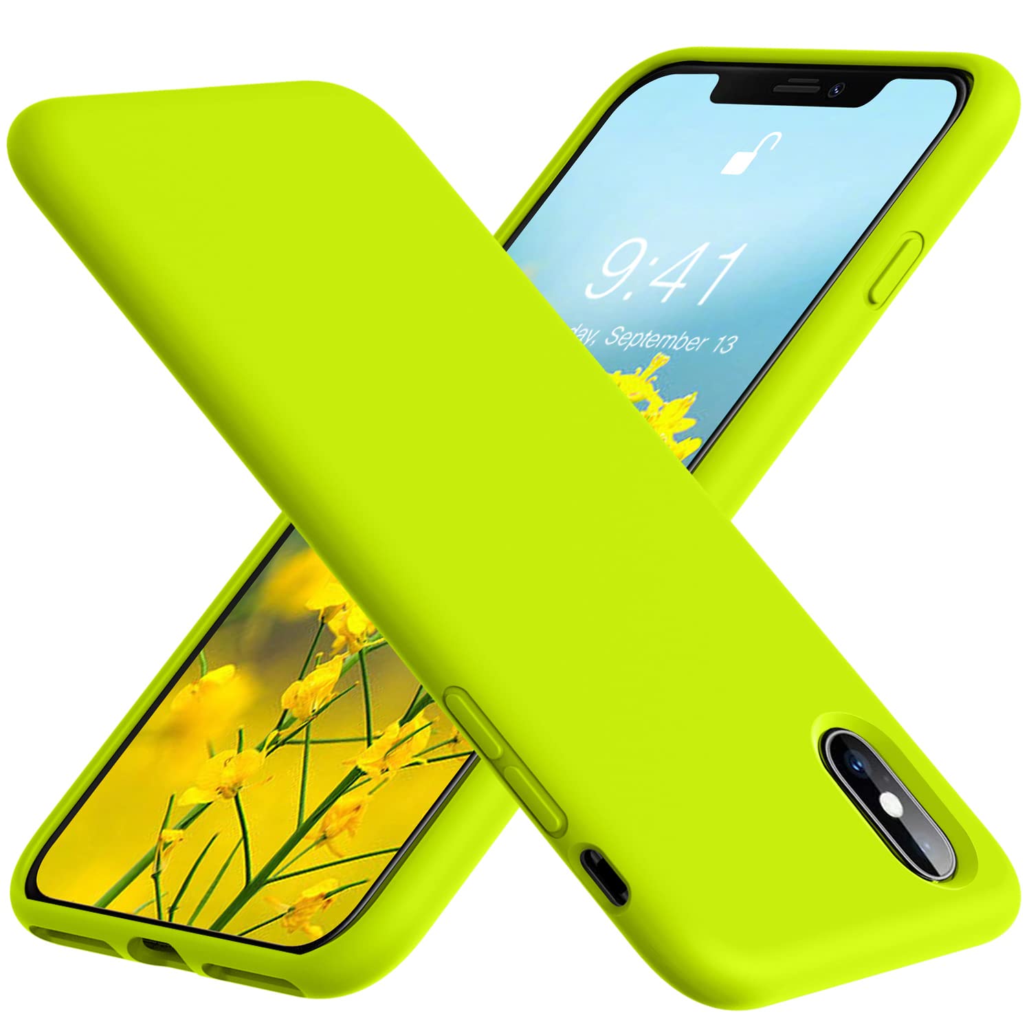 Premium Shockproof Silicone Case for iPhone X & iPhone Xs - Soft Gel Rubber Bumper with Microfiber Lining | Full Body Protection in Fluorescent Green | Perfect for Outdoor Activities, Gym & Daily Use