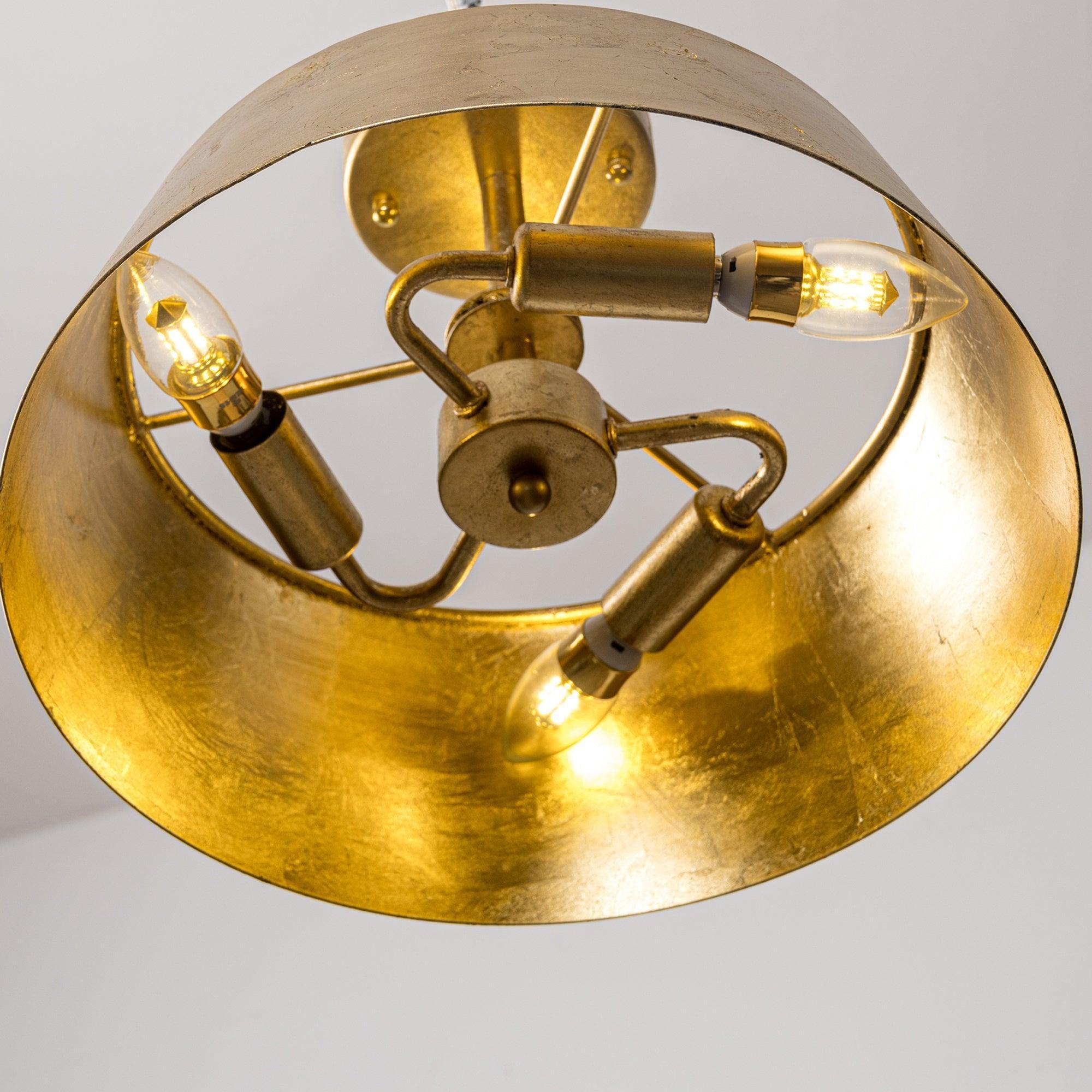 3-Light Golden Semi Flush Mount Ceiling Light Fixture - Modern & Elegant Lighting for Bedroom, Hallway, or Dining Room