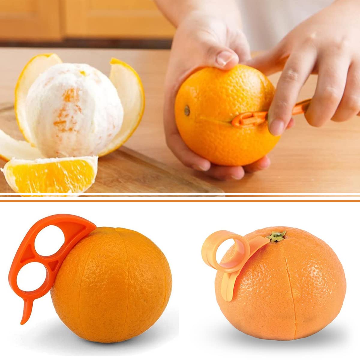 Orange Citrus Peeler Set - Easy Plastic Lemon & Citrus Peel Cutter, Slicer & Remover - Kitchen Gadget for Cooking, Baking & Cocktail Making (Set A)
