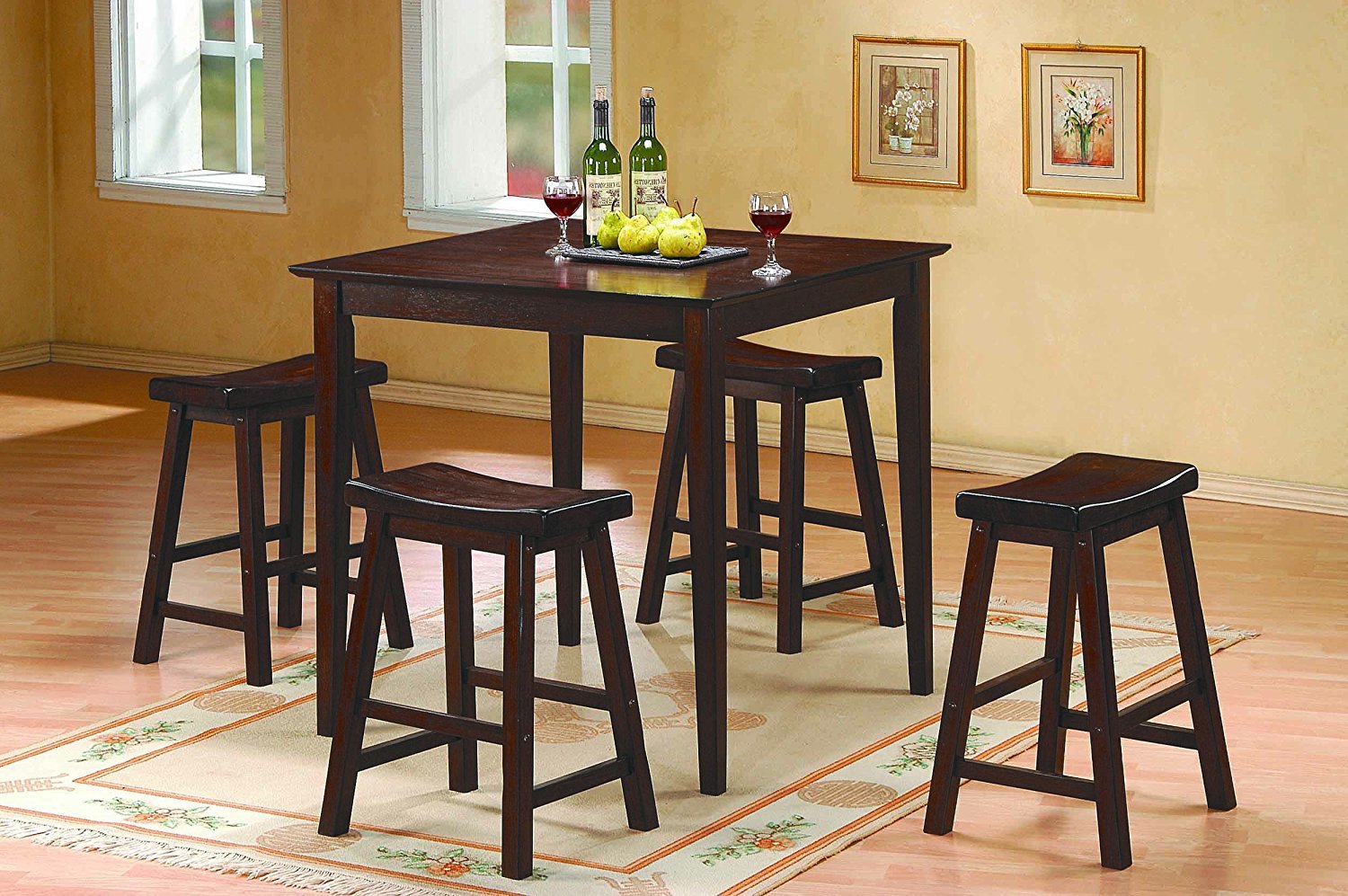 Homelegance Saddleback 17.5 Inch Bar Stools Set of 2 - Cherry Finish Counter Height Dining Stools for Kitchen Island, Breakfast Bar & Home Decor
