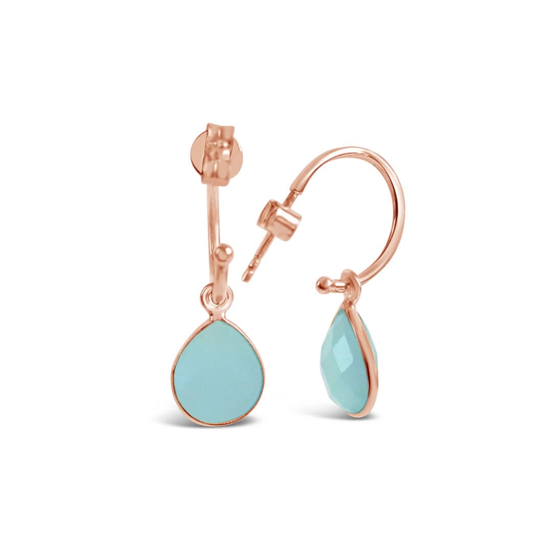 Aqua Chalcedony Hoop Earrings for Women - Rose Gold March Birthstone Jewelry - Perfect for Birthday Gifts, Anniversary & Everyday Wear