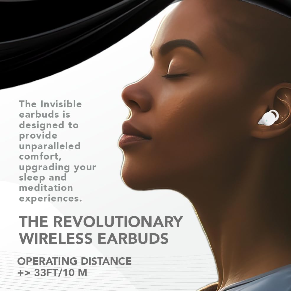MyJoy Invisible Wireless Bluetooth Headphones for Sleeping, Meditation & Travel - Comfortable Noise Cancelling Sleep Earbuds, White | Perfect for Night Use, Airplane Flights & Relaxation