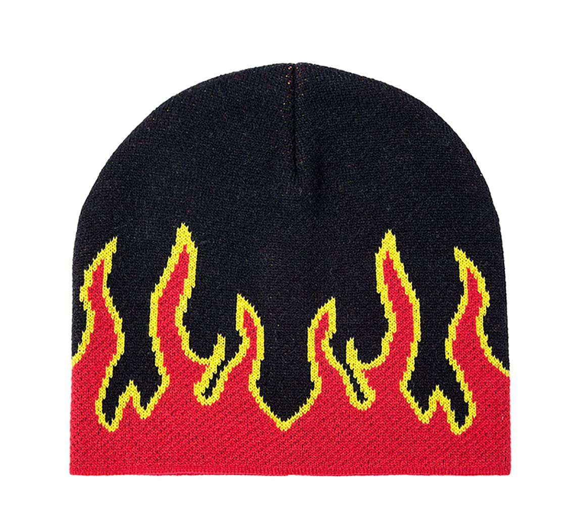 Warm & Soft CORIRESHA Cotton Flame Skull Beanie Hat for Men & Women - Fall Winter Knit Cap for Outdoor Activities, Skiing & Casual Fashion