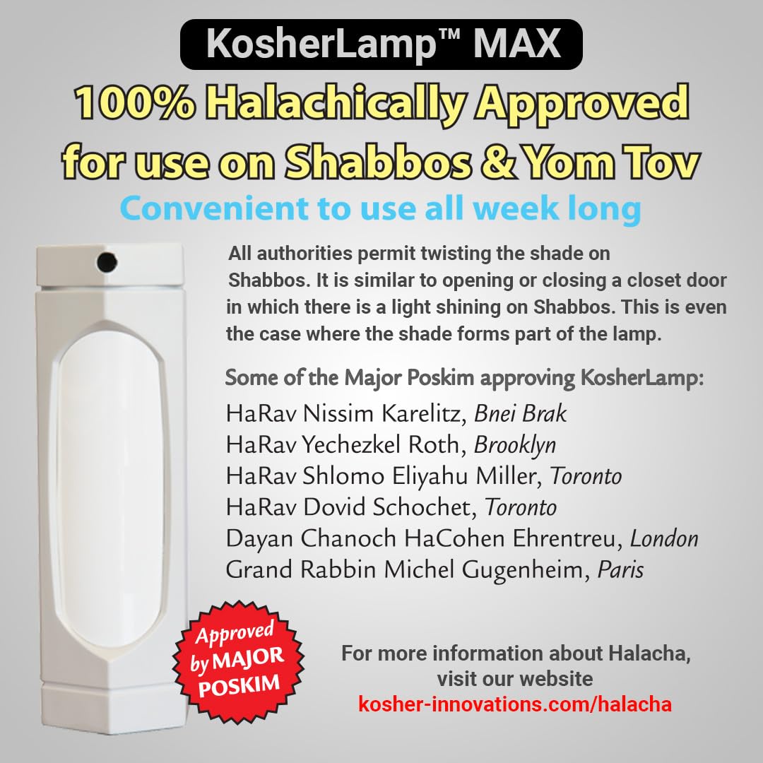 Kosher Lamp Max White - Premium Shabbat & Holiday LED Lamp for Jewish Homes - Perfect for Shabbat Meals, Prayer Time & Nighttime Safety