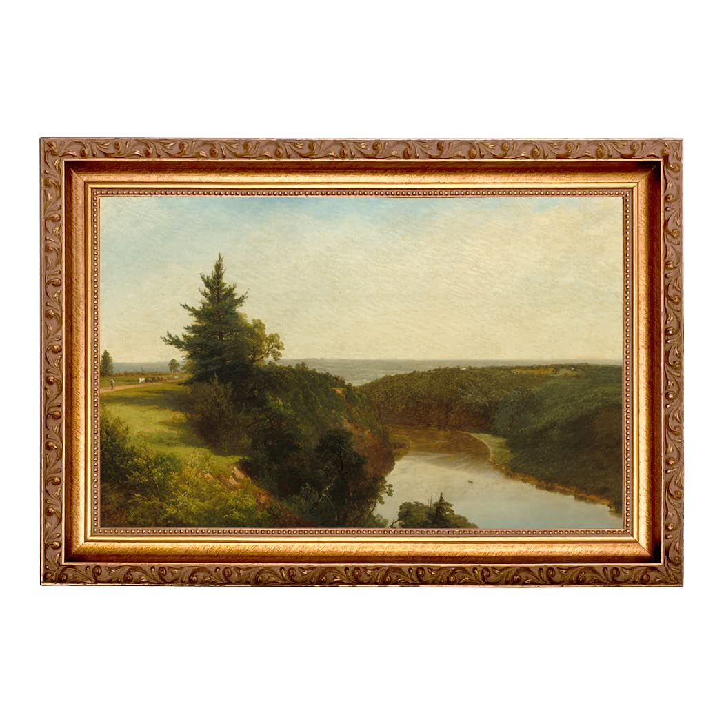 River View Scenic Landscape Oil Painting Print on Canvas - 7x11 Inch Thin Gold Frame Wall Art - Perfect for Living Room, Bedroom & Office Decor