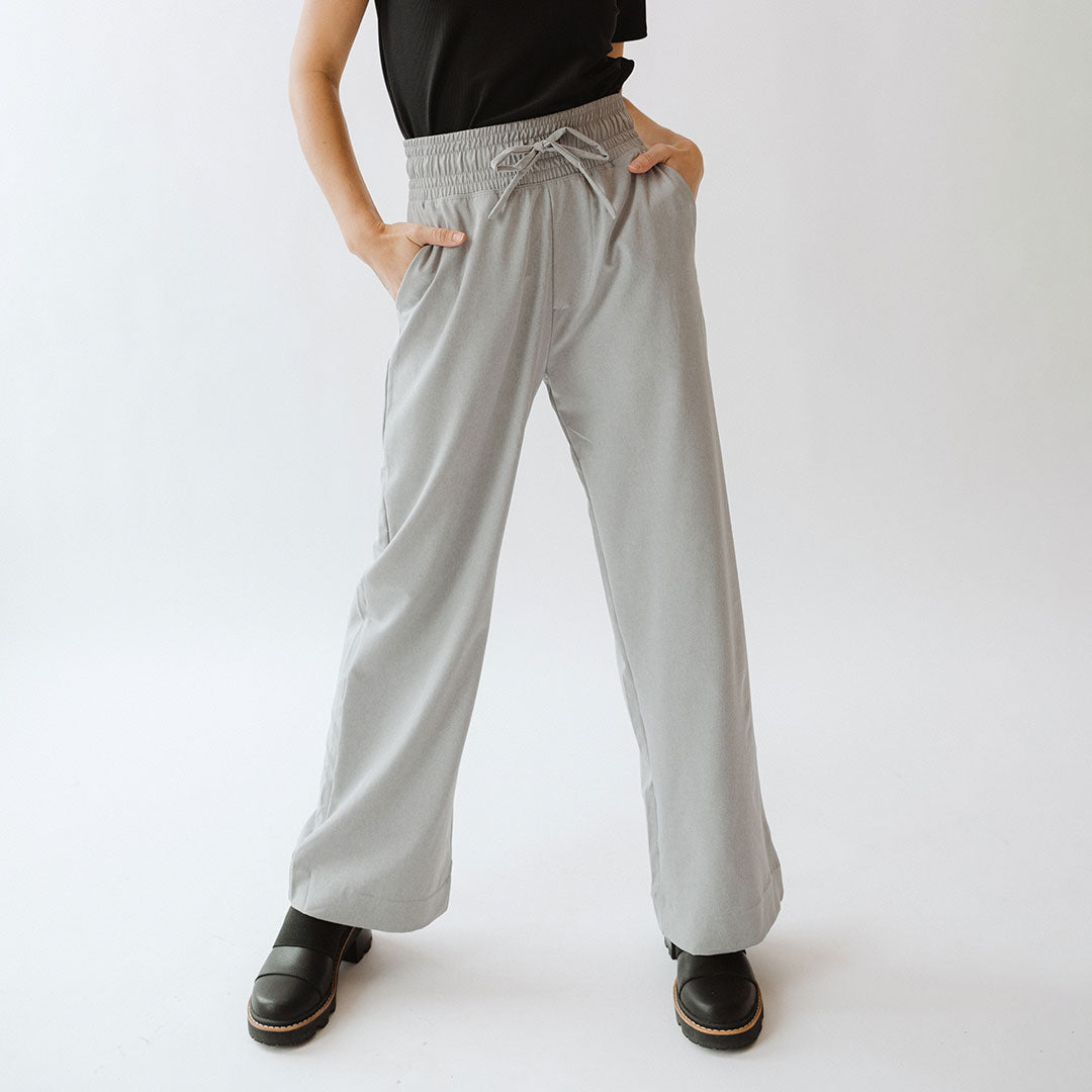 Audrey Women's Casual Trousers - Heather Light Grey High Waist Comfort Pants for Work, Office & Everyday Wear