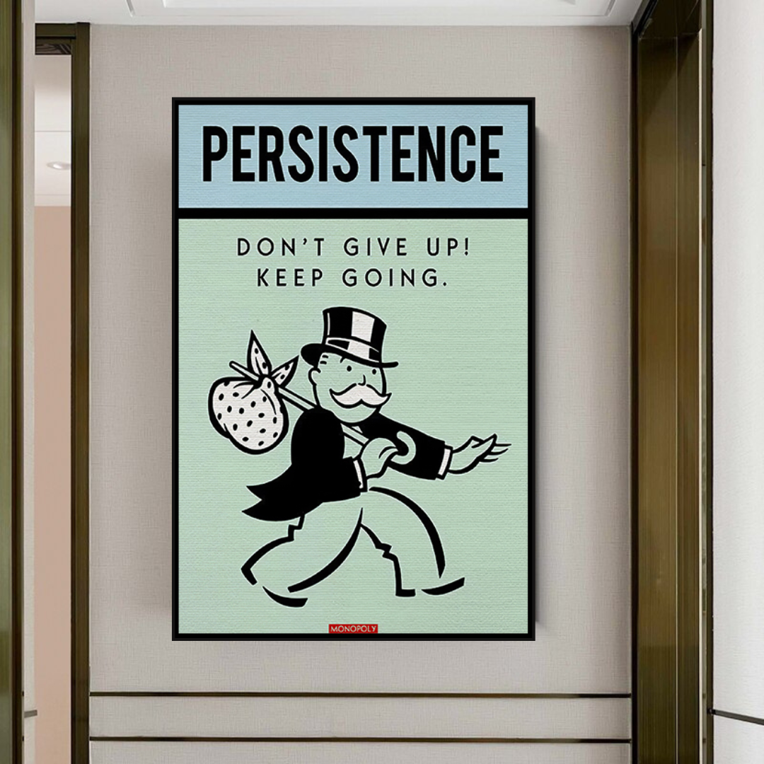 Alec Monopoly 'Persistence Don't Give Up' Playing Card Canvas Wall Art - Perfect for Game Room, Man Cave & Urban Home Decor