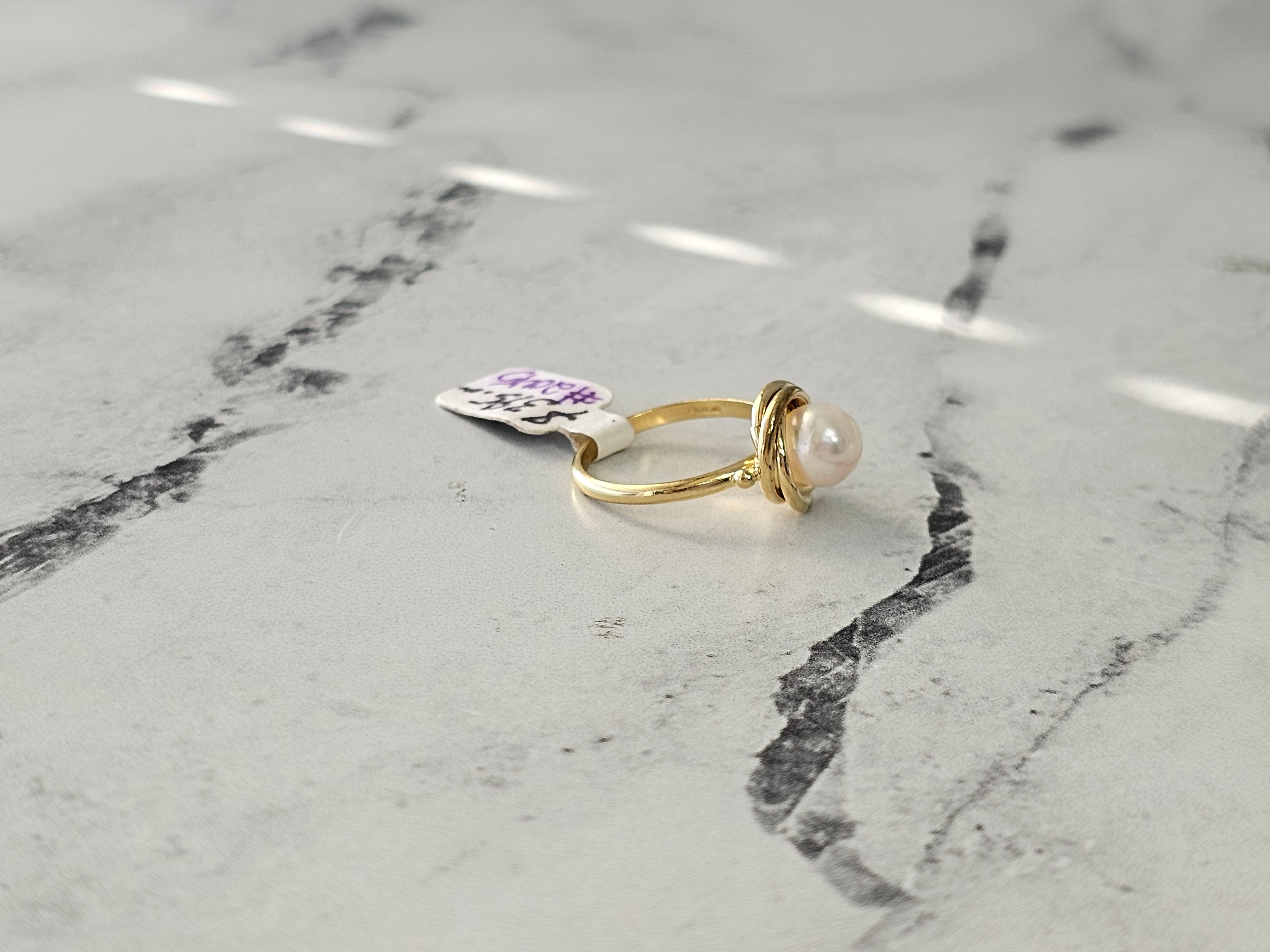Solitaire Pearl Ring with Rope Design 14k Yellow Gold - Elegant Pearl Jewelry for Women, Perfect for Weddings, Anniversaries & Special Occasions