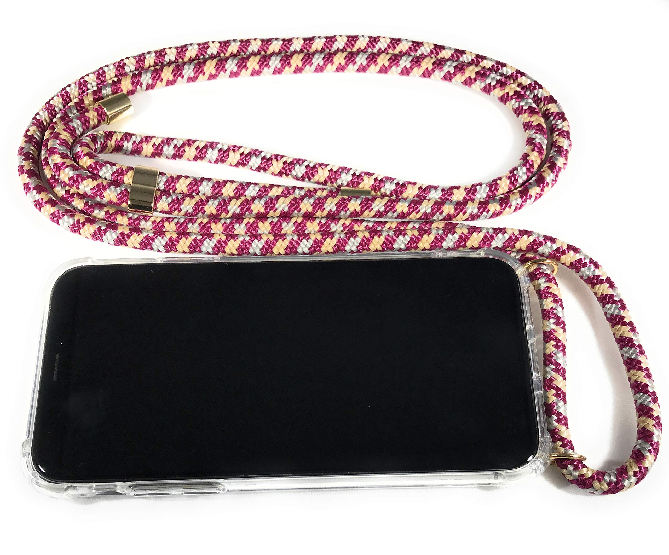 Adjustable Crossbody Rope Phone Holder - Premium Hands-Free Smartphone Lanyard Neck Strap for iPhone X/XS (Burgundy) - Perfect for Running, Travel, Shopping & Outdoor Activities