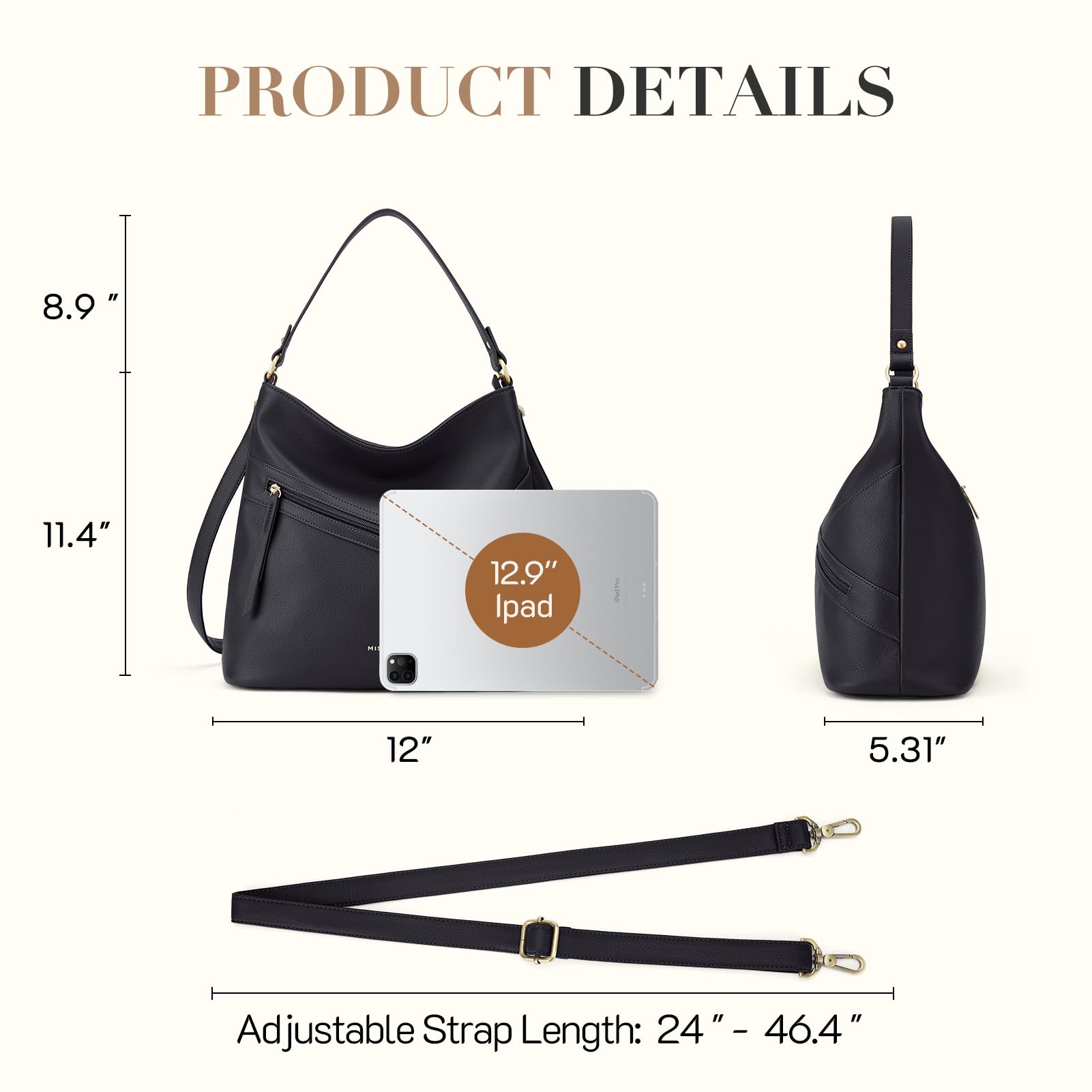 Missnine Hobo Bag for Women - Stylish Top Handle Handbag with Zipper Pocket | Perfect for Work, Travel & Everyday Use
