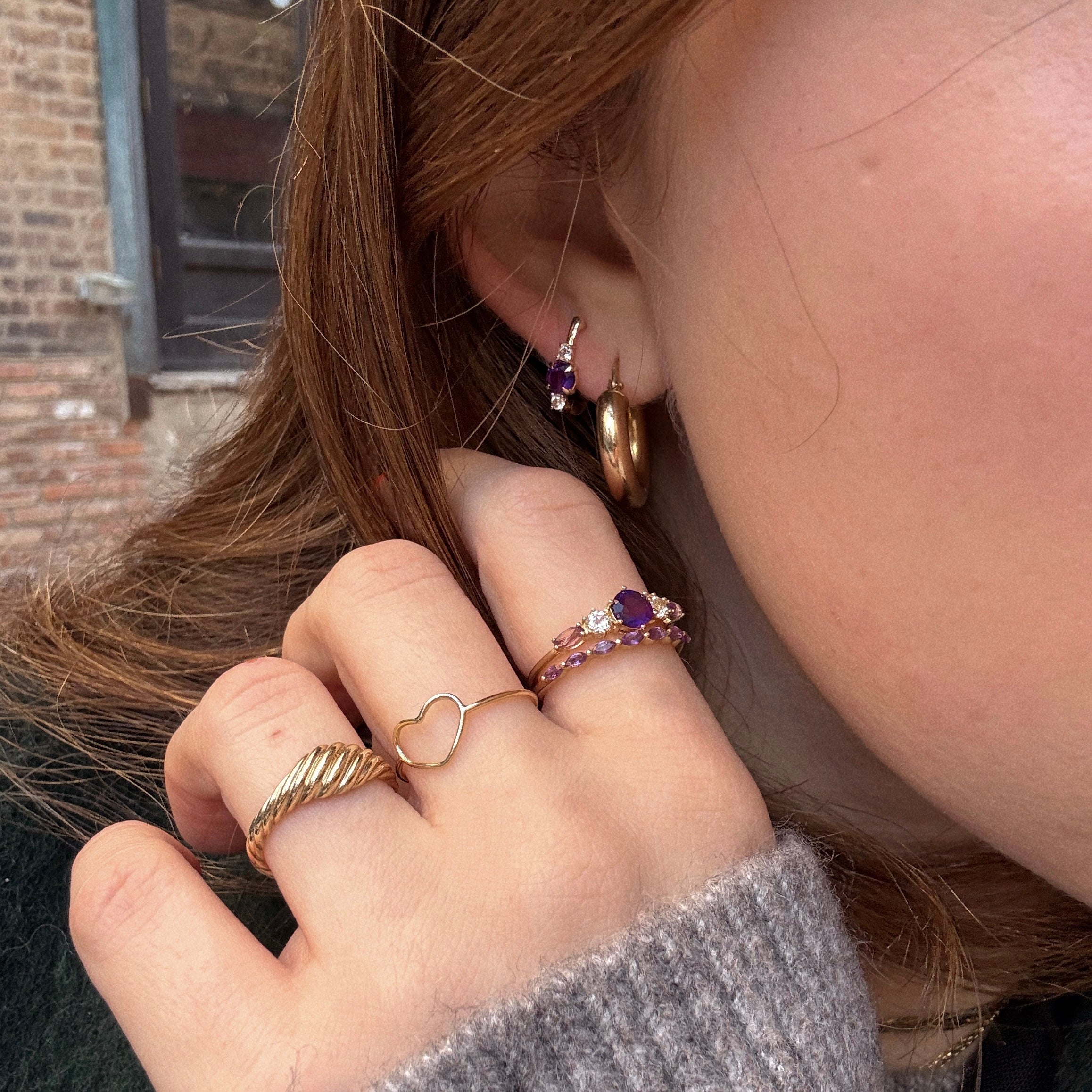 Solid Gold 2025 February Birthstone Amethyst Huggie Earrings for Women - Perfect Gift for Valentine's Day, Anniversary & Special Occasions