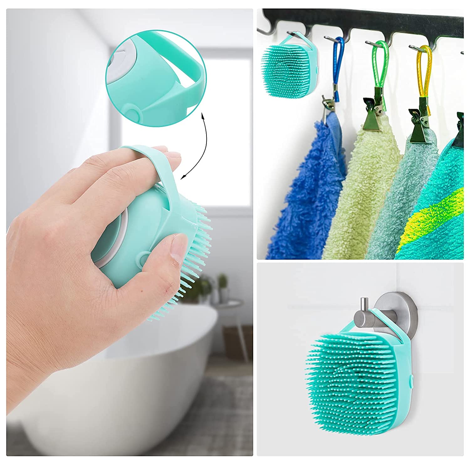 Zlda Silicone Body Brush with Shampoo Dispenser - Soft Bath Brush for Exfoliating & Massage - Shower Accessories for Spa, Dry Brushing & Sensitive Skin Care (Multicolor)
