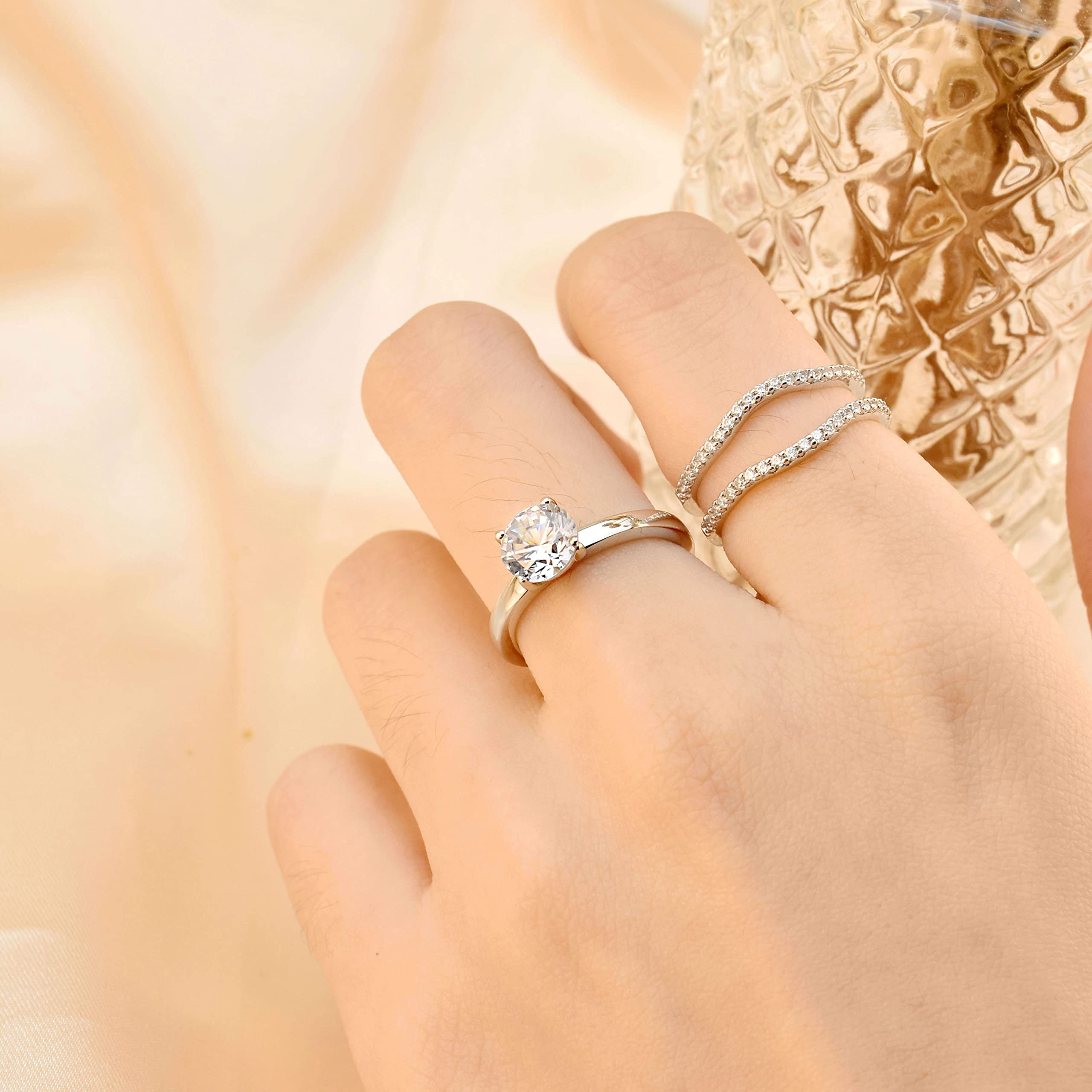 Princess Cut CZ Solitaire Engagement Ring Set with Wedding Band & Ring Guard Enhancer - Sterling Silver Size 5-12 | Perfect for Proposals, Anniversaries & Bridal Jewelry