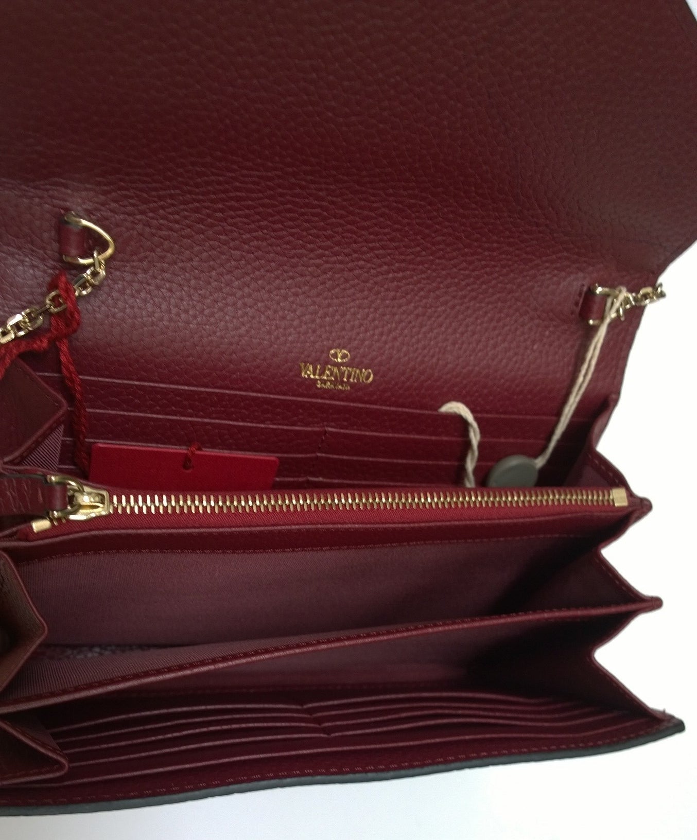Valentino Garavani Burgundy Textured Leather Chain Shoulder Bag - Luxury Designer Handbag for Women, Perfect for Evening Parties, Date Nights & Special Occasions