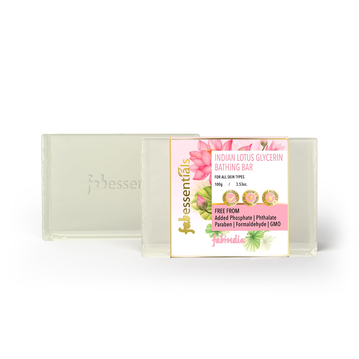 Fabessentials Indian Lotus Glycerin Soap Bar - 100g | Natural Vegan Bath Soap for Cleansing, Nourishing & Moisturizing Skin | Toxin-Free, Chemical-Free | Perfect for Dry Skin Care & Daily Shower Routine | Ideal Gift for Spa Lovers & Ayurvedic Skincare Enthusiasts