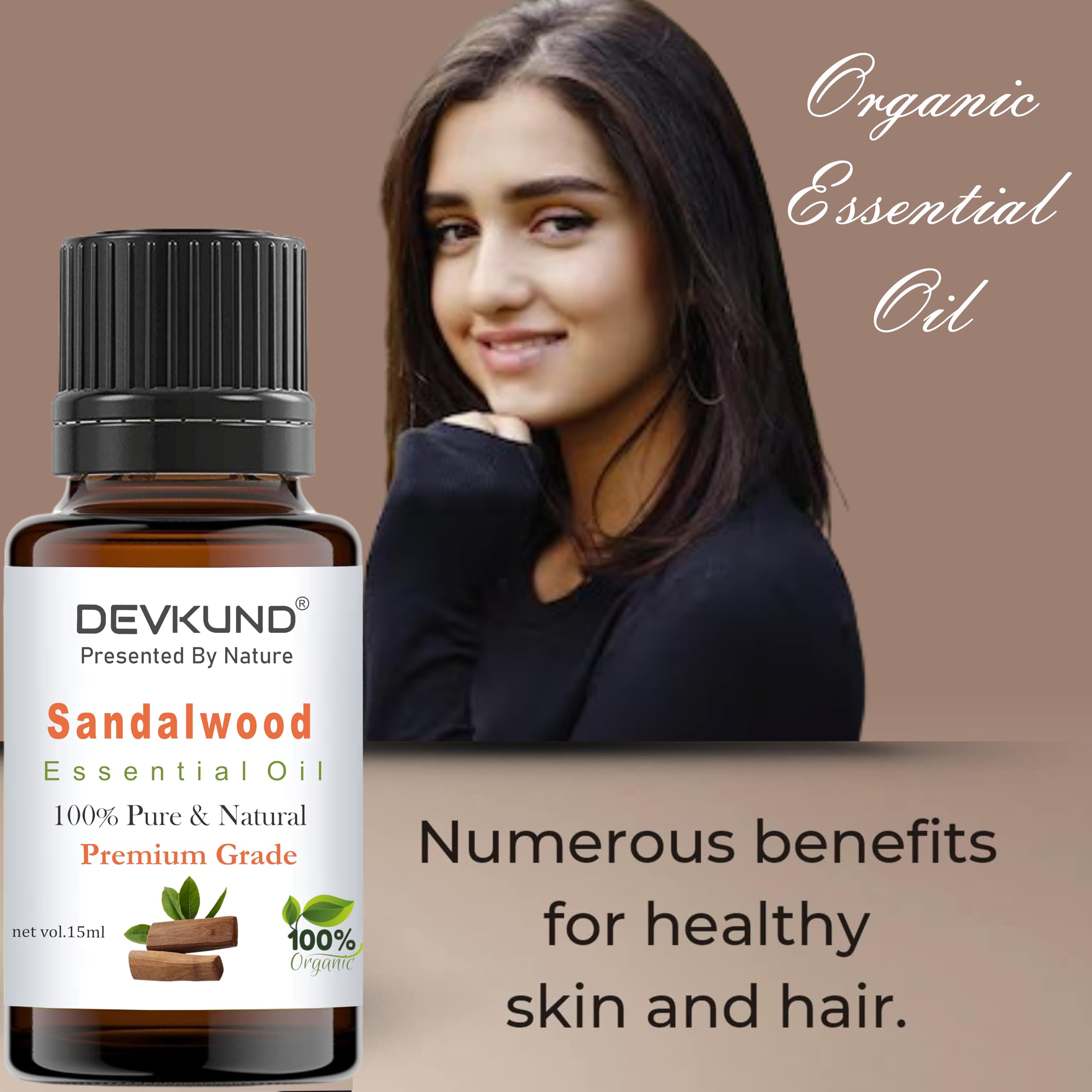 Pure Sandalwood Essential Oil with Dropper - 100% Natural Chandan Oil for Aromatherapy, Stress Relief & Relaxation - Skin Care, Bathing & Diffuser Use - Organic Fragrance Oil for Home Spa, Yoga & Meditation - 15ml Bottle