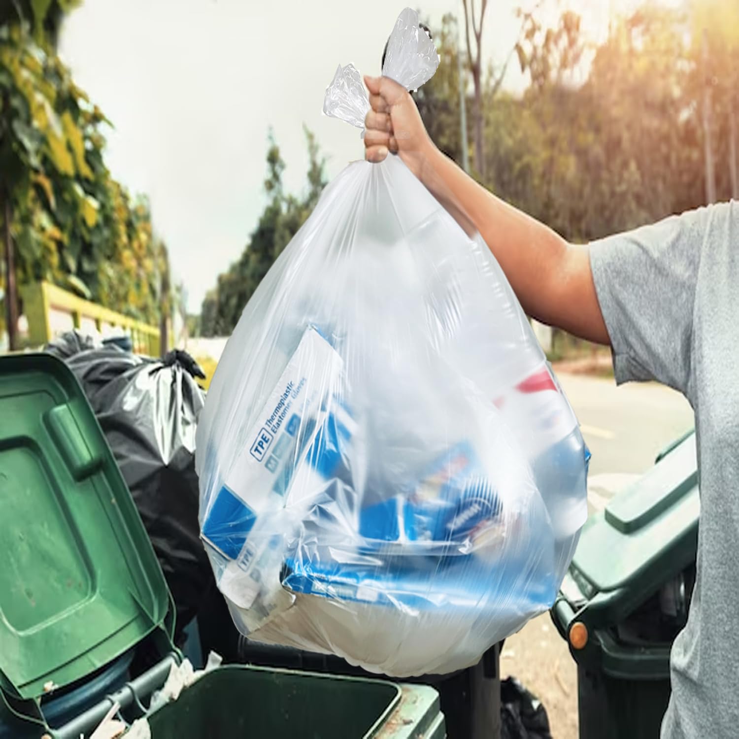 13 Gallon Trash Bags - 250 Count Bulk Clear Plastic Recycling Garbage Bags | Heavy Duty Tall Kitchen Can Liners for Home, Business & Industrial Use | Perfect for Waste Disposal, Recycling Centers & Commercial Kitchens