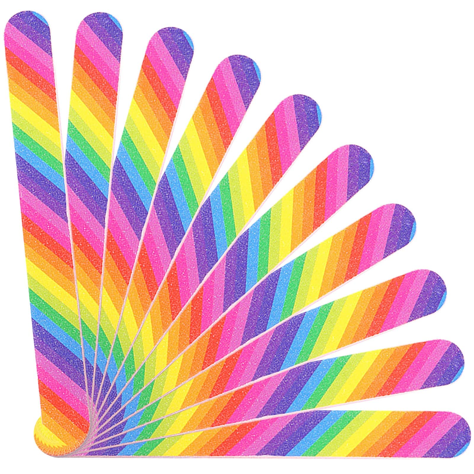 10 Pack Rainbow Nail Files - Double Sided Emery Boards for Manicure & Acrylic Nails - Perfect for Women & Girls at Home/Salon