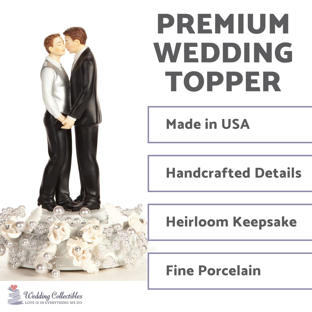 Romantic Gay Rose Pearl Wedding Cake Topper - Silver or Gold - Perfect for Same-Sex Weddings, Anniversary Cakes & LGBTQ+ Celebrations
