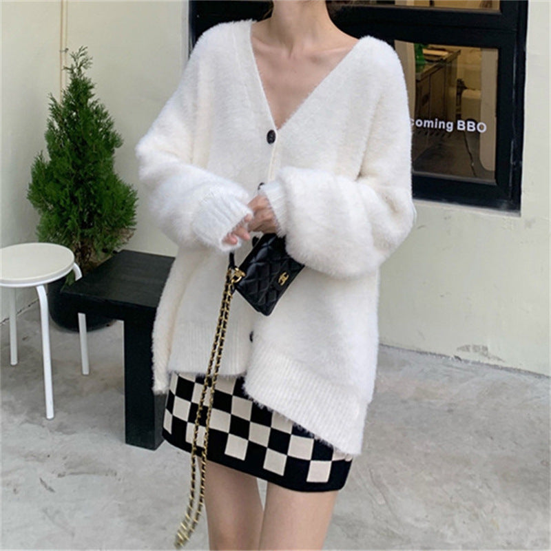 Cozy Winter Velvet Sweater Jacket for Women - Loose Fit V-Neck Knit Cardigan | Perfect for Casual Outfits & Lounge Wear