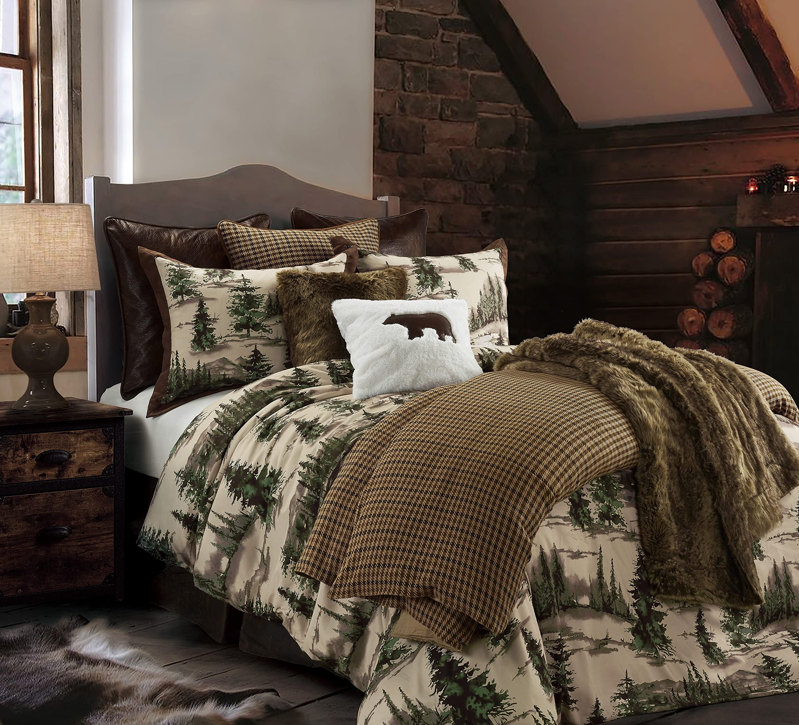 HiEnd Accents Joshua 3-Piece Lodge Comforter Set with Pillow Shams - Queen Size Forest Woods Bedding, Pine Trees Design, Woodland Nature Western Rustic Style | Perfect for Cabin Retreats, Hunting Lodges & Cozy Bedroom Decor