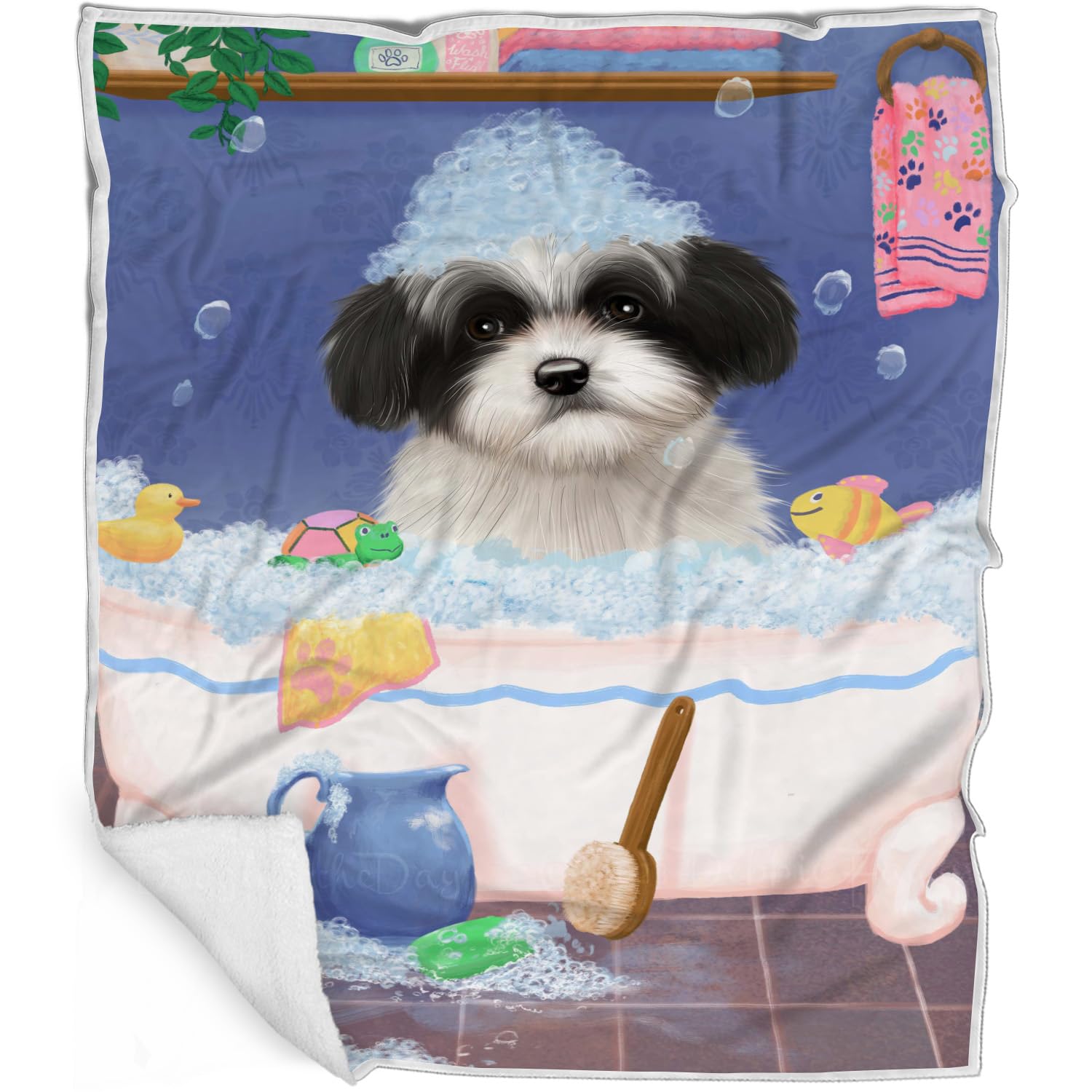 Rub A Dub Dog in A Tub Havanese Dog Blanket - Ultra Soft Lightweight Pet Blanket for Dogs & Cats - Cozy Durable Woven Throw for Sofa, Bed, or Crate (50x60 Inches) - Perfect for Snuggling, Travel & Home Decor