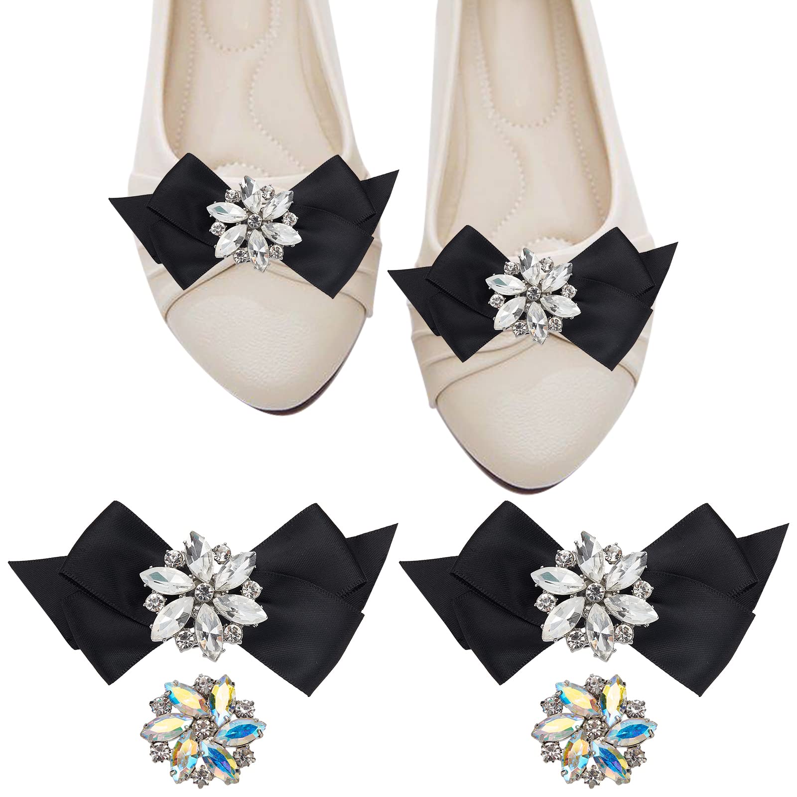 Elegant Rhinestone Shoe Clips - 4 Pack Alloy Flower Crystal Buckle Clips for Women's Shoe Decoration, Wedding & Party Accessories | Perfect for Bridal Shoes, Prom, Evening Dresses and Special Occasions