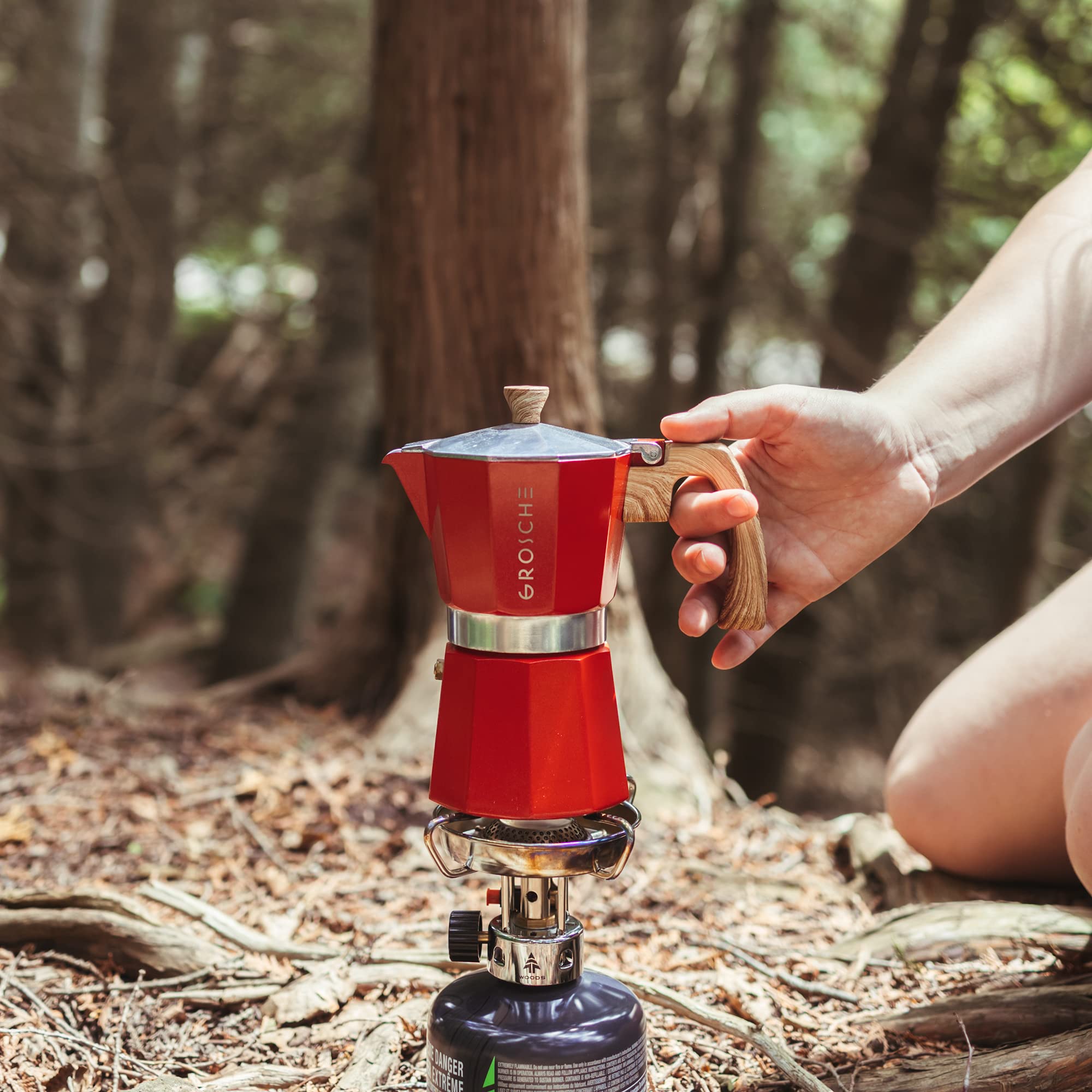 GROSCHE Milano Stovetop Espresso Maker - 3 Cup Moka Pot (5oz) - Italian Coffee Maker for Home & Travel - Perfect for Espresso, Cuban Coffee & Percolator Brewing - Red