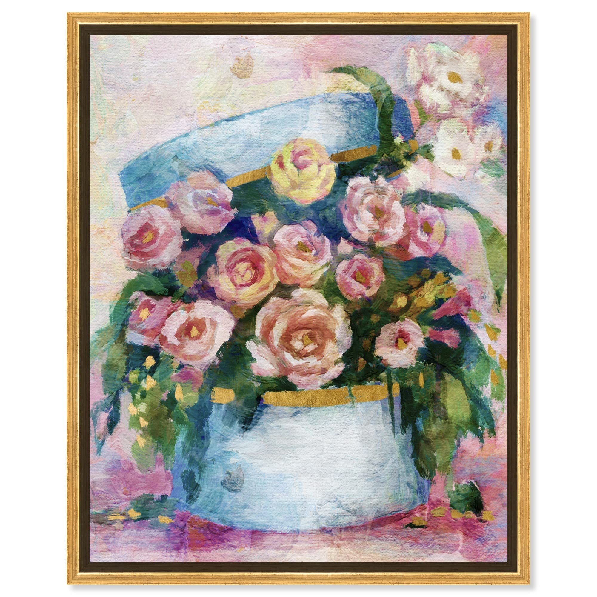 Floral and Botanical Wall Art Framed Canvas Prints - 'Flowers in Blue Box' Home Decor for Living Room, Bedroom & Office