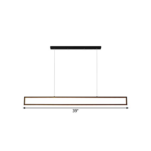 Modern Black Rectangle LED Pendant Light Fixture - Minimalist Metal Ceiling Hanging Light for Dining Room, Kitchen Island, Living Room & Bar - Warm White Lighting for Restaurants, Cafes and Home Decor