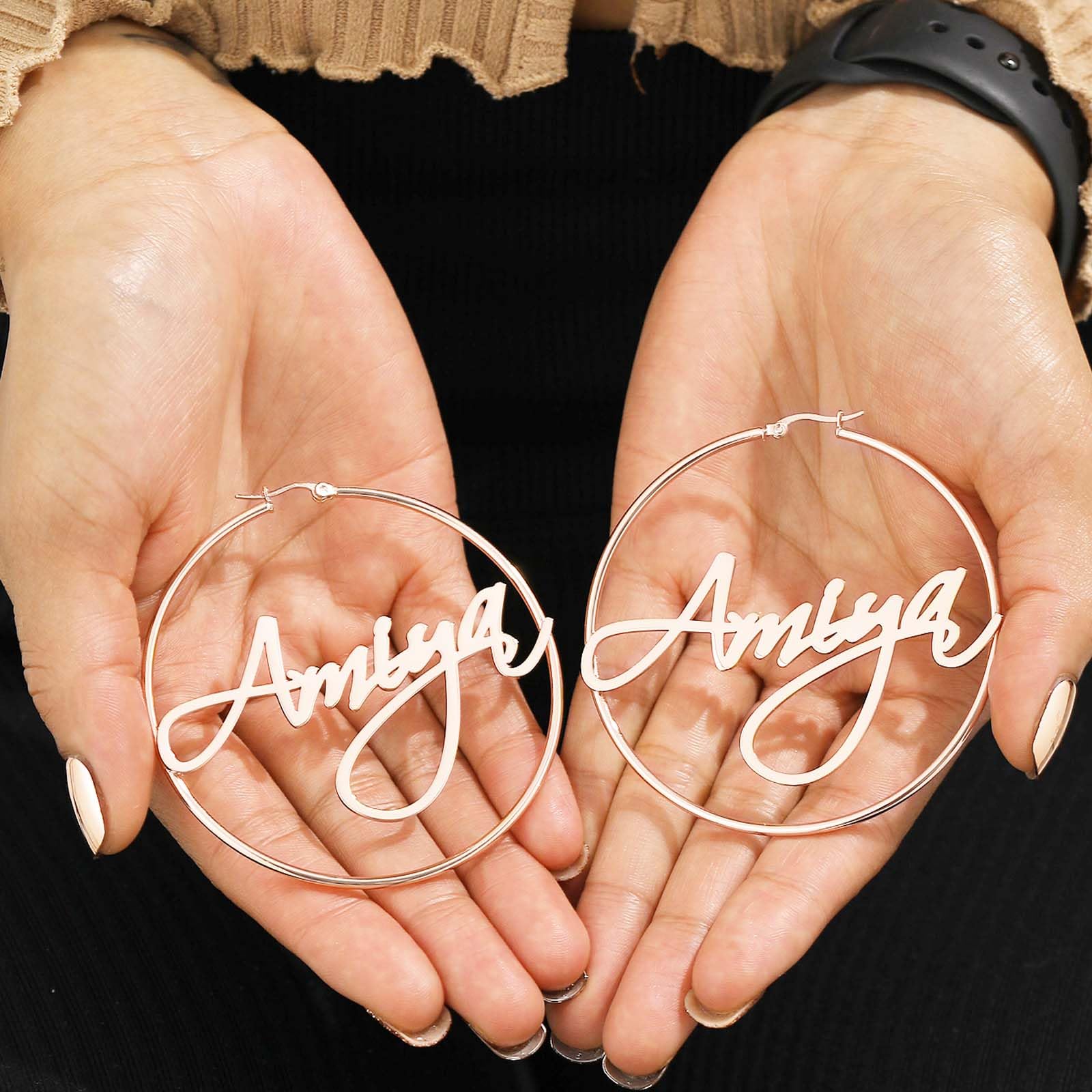 Custom Personalized Hoop Earrings for Women - Hypoallergenic Name Engraved Sensitive Earrings | Large Gold/Silver Hoops | Perfect Birthday, Christmas Gift for Her | Date Night, Wedding, Office Wear Jewelry