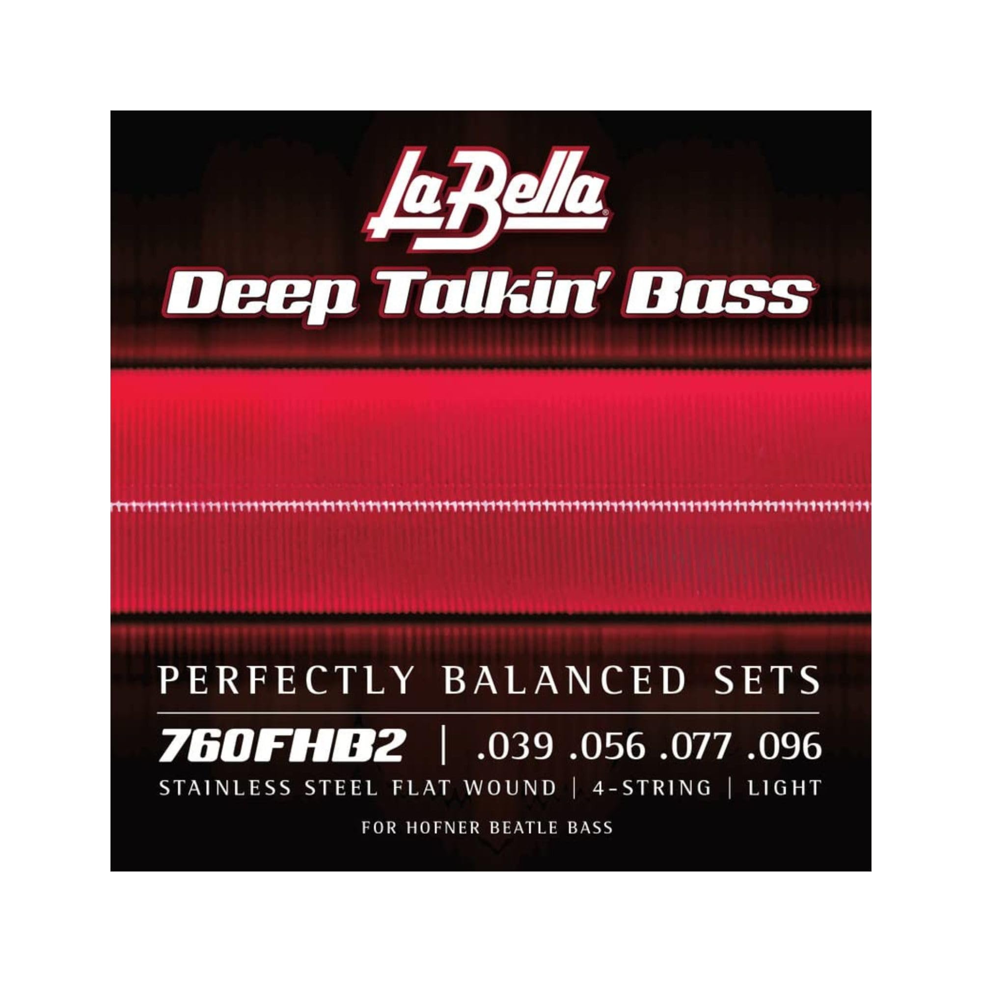 La Bella 760FHB2 Stainless Steel Flatwound Bass Guitar Strings (39-96 Gauge) - Deep Tone for Beatles Style & Jazz Bass Playing