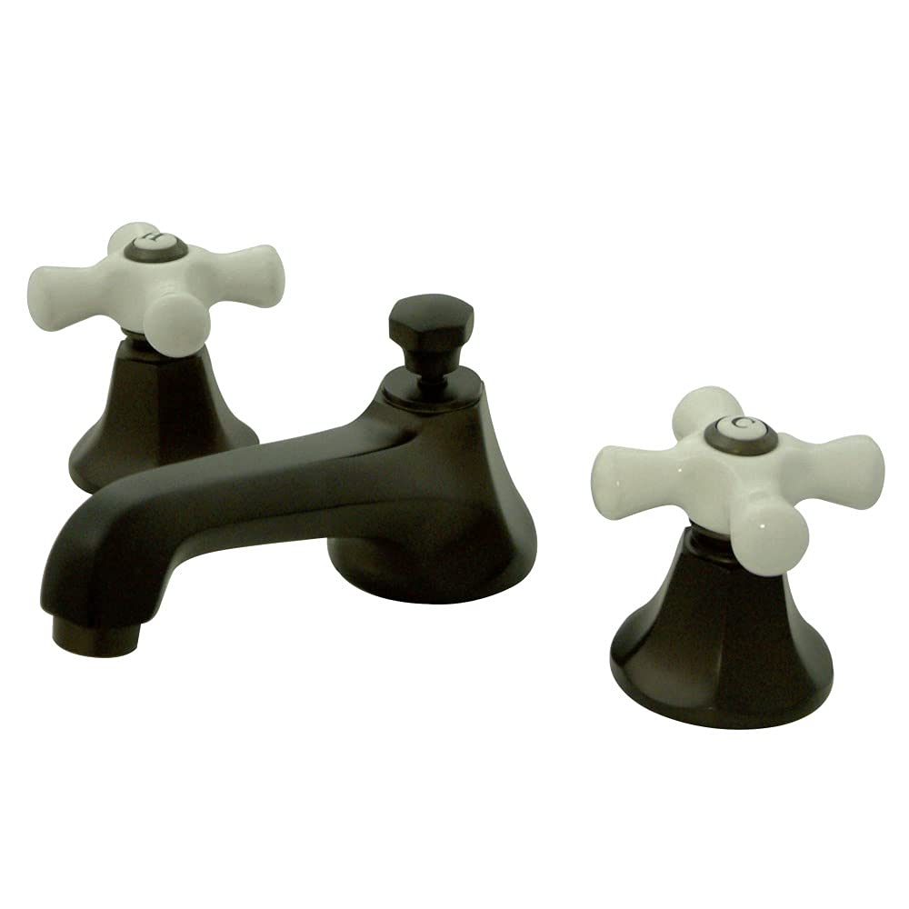 Kingston Brass KS4465PX Metropolitan Widespread Bathroom Faucet with Porcelain Cross Handle in Oil Rubbed Bronze - Perfect for Vintage Style Bathroom Renovations and Luxury Home Upgrades