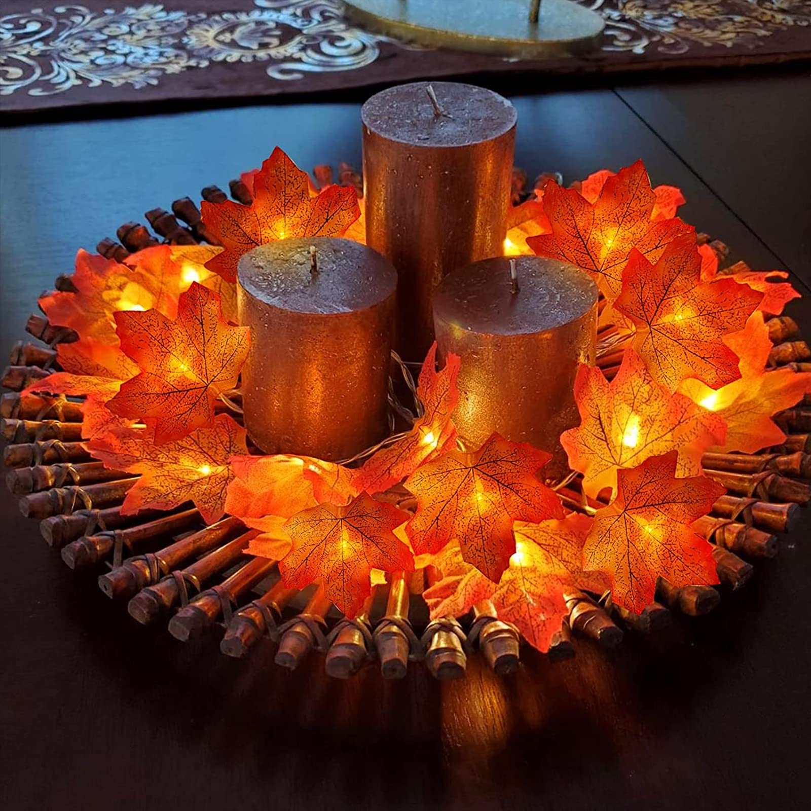 40 LED Thanksgiving Lights Outdoor - 16.4 Ft Fall Garland with Maple Leaves Design, Battery Operated Waterproof Decor for Thanksgiving, Autumn Parties, Porch, Yard & Garden Decoration