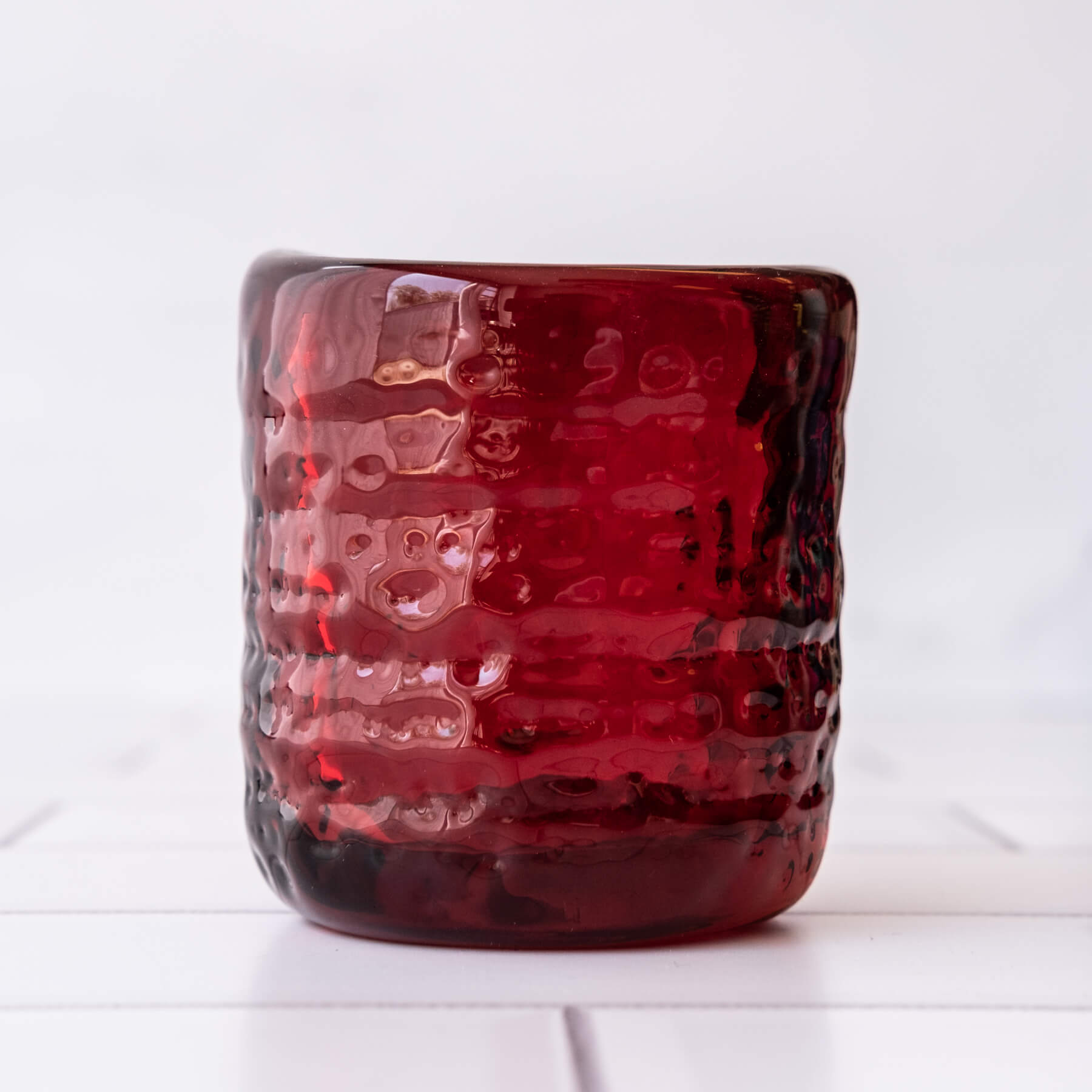 2222 Strata Votive Candle Holder - Ruby Red Glass for Home Decor, Wedding Centerpieces & Romantic Ambiance Lighting